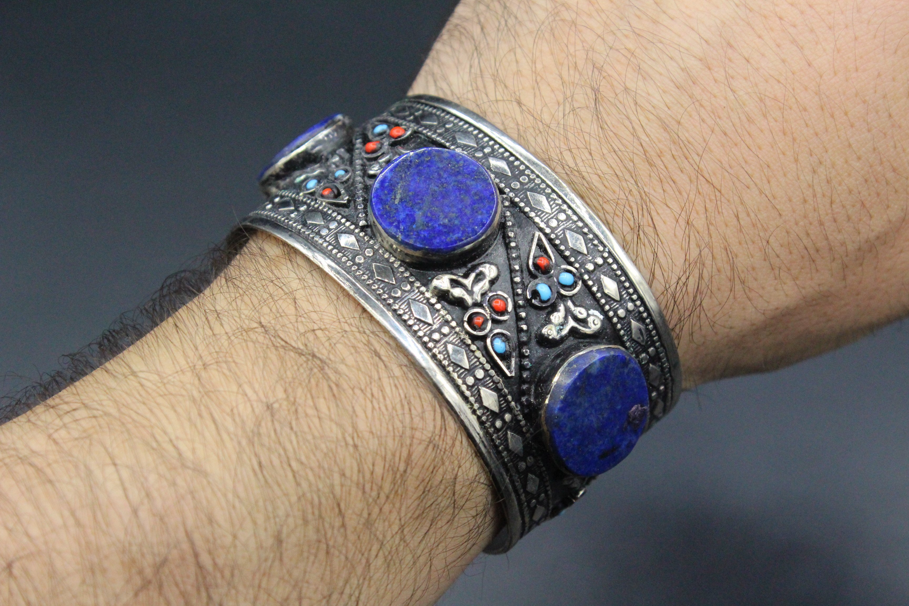 Afgan Bileklik, El Yapımı Lapis Lazuli Taşlı Bileklik, Kelepçe Bileklik, Afgan Takıları,