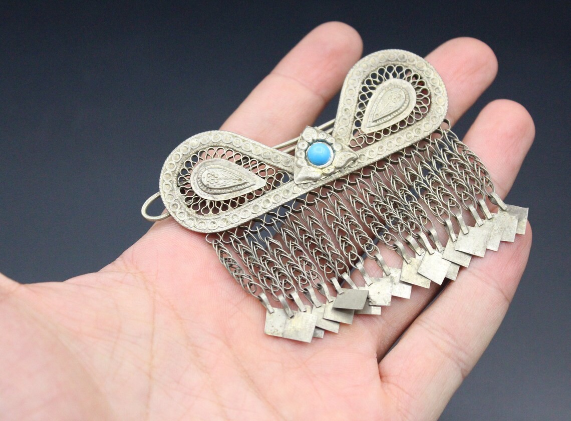 Vintage Afghan Kuchi Tribal Hair Clip Pendant, Body Jewelry, Afghan Hair Clip Pendant, Gypsy Hair Clip, 