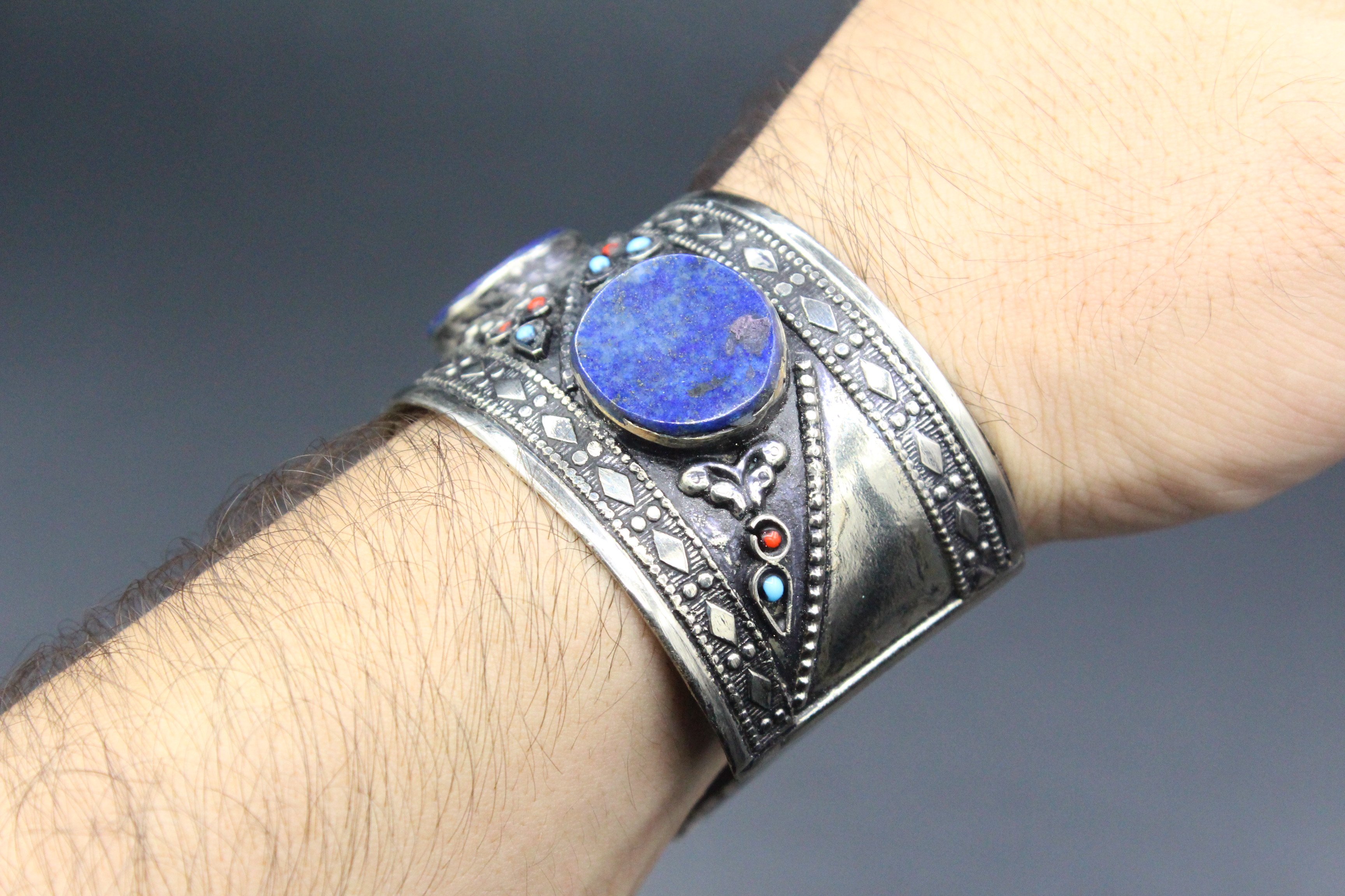 Afgan Bileklik, El Yapımı Lapis Lazuli Taşlı Bileklik, Kelepçe Bileklik, Afgan Takıları,