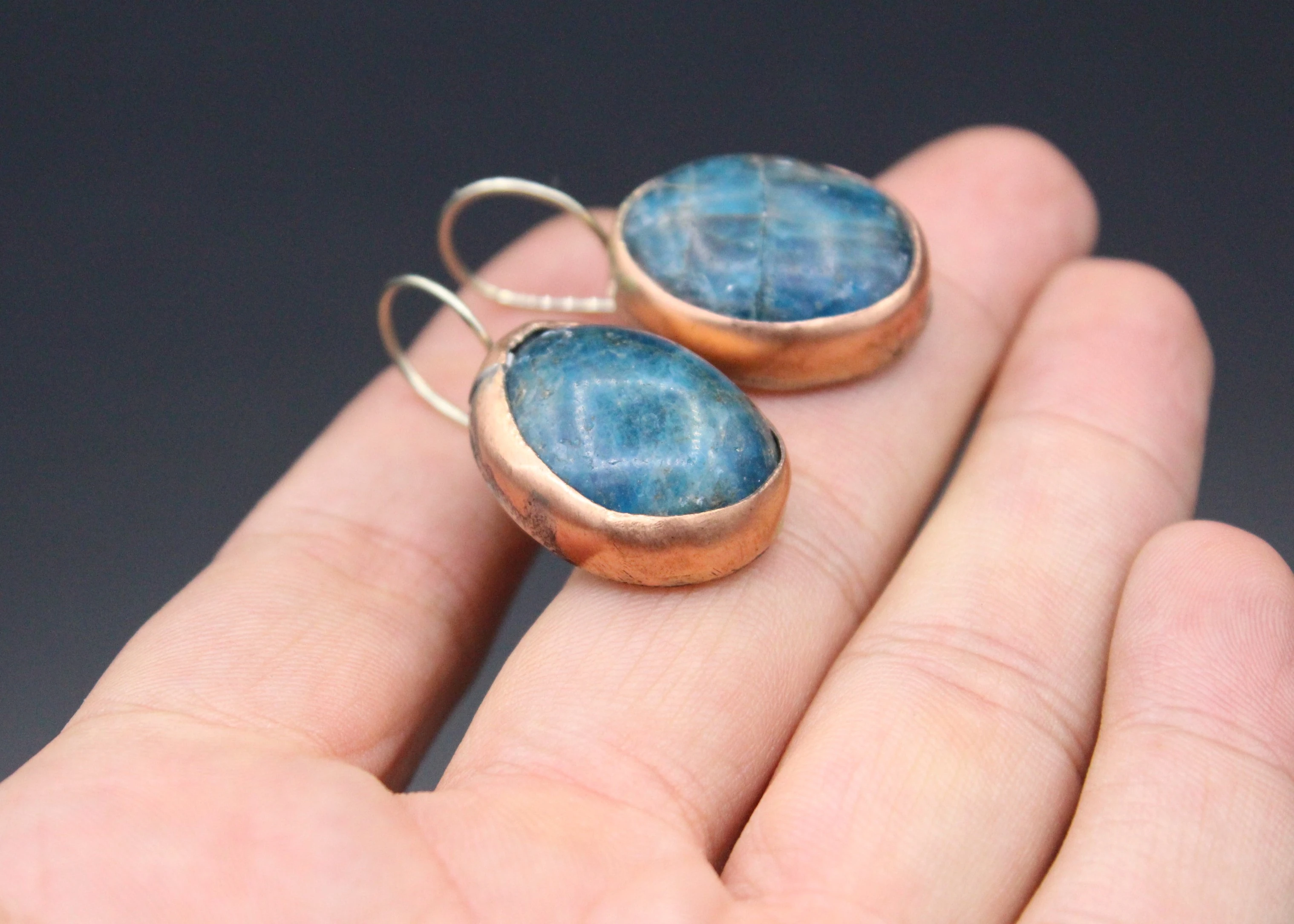 Bronze Küpe, Lapis Taşlı Küpe, Sallantılı Küpe, 