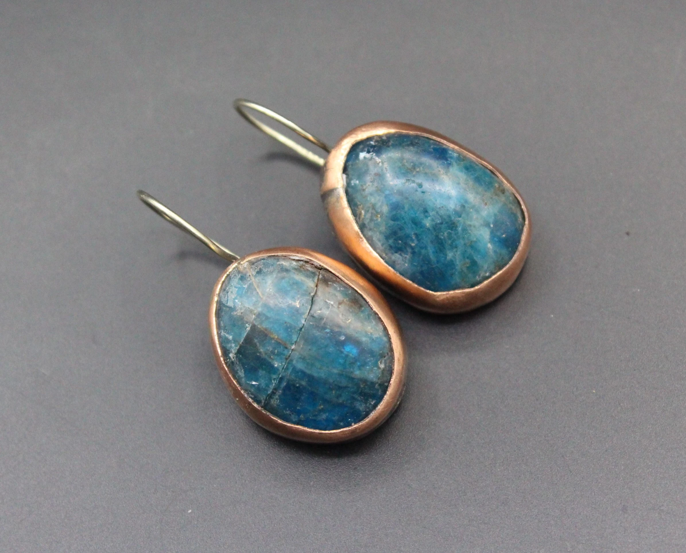 Bronze Küpe, Lapis Taşlı Küpe, Sallantılı Küpe, 