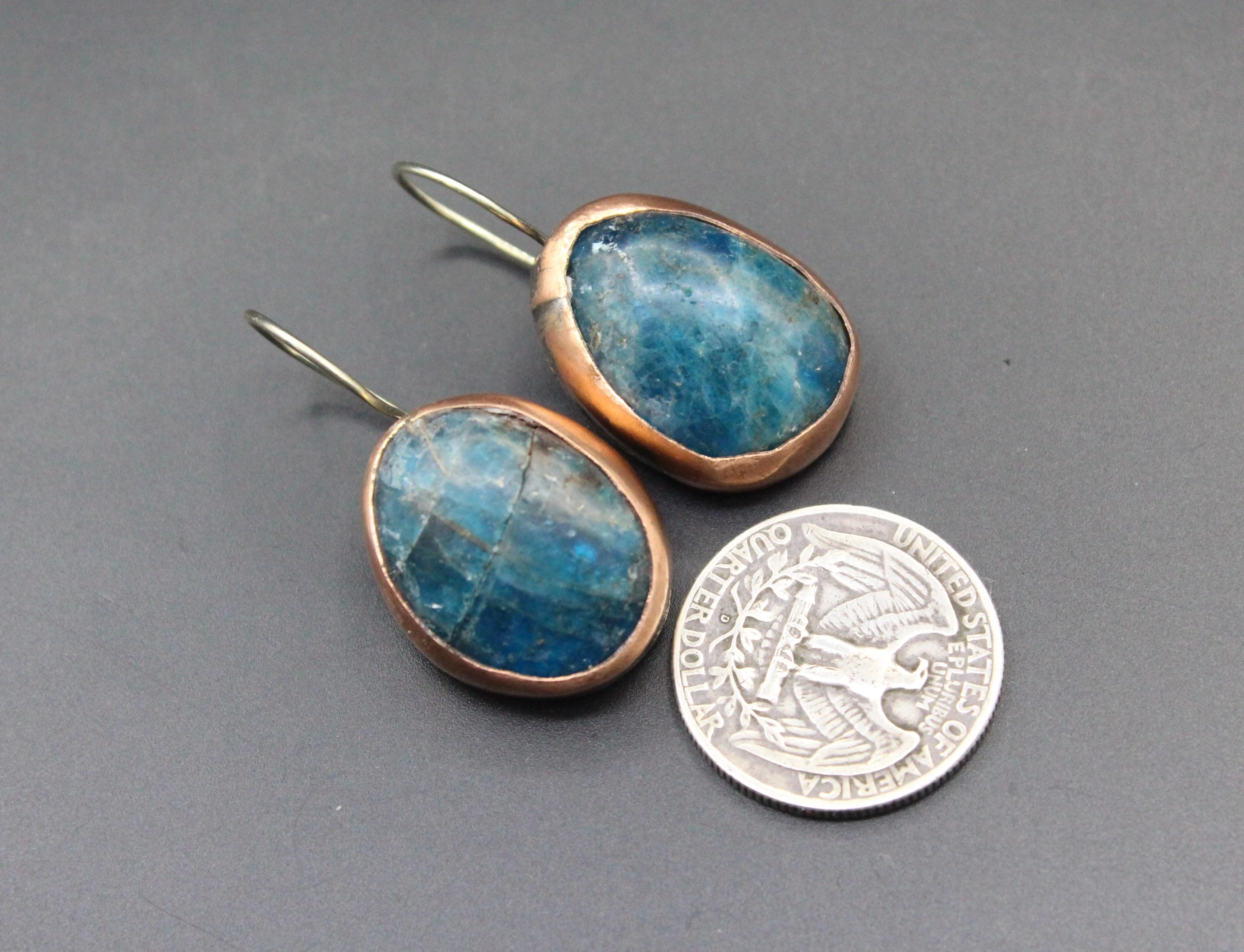 Bronze Küpe, Lapis Taşlı Küpe, Sallantılı Küpe, 