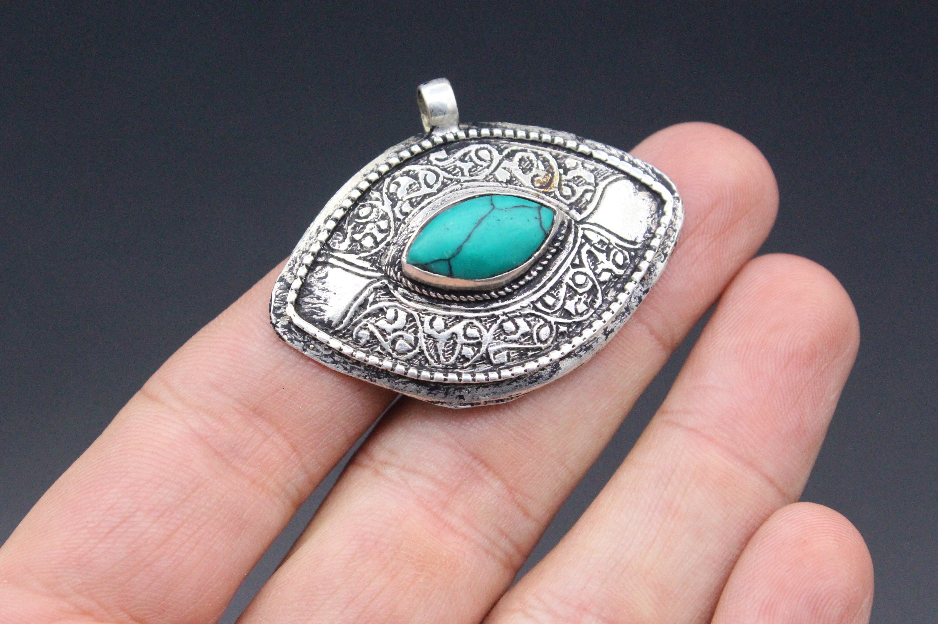 Afgan Kolye Ucu, Mine Taşlı Oval Kolye Ucu, El Yapımı Kolye Ucu
