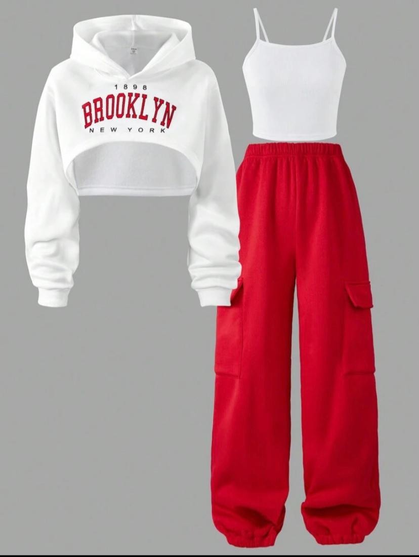 Broklyn 3 lü Crop Takım - Kırmızı