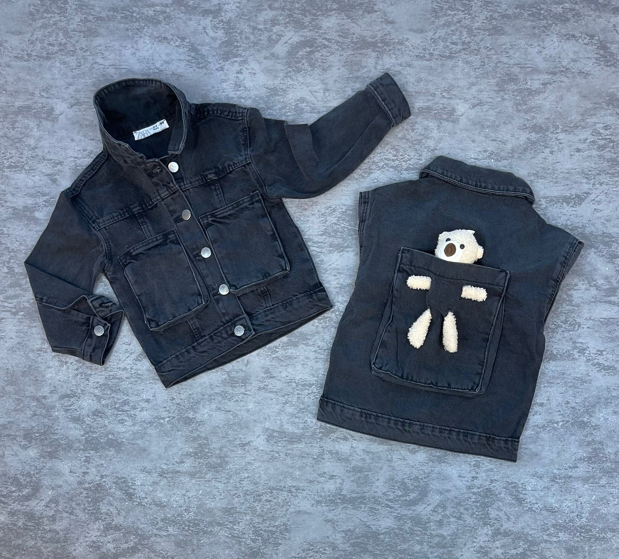 Unisex Teddy Denim Kot Ceket - Antrasit Gri