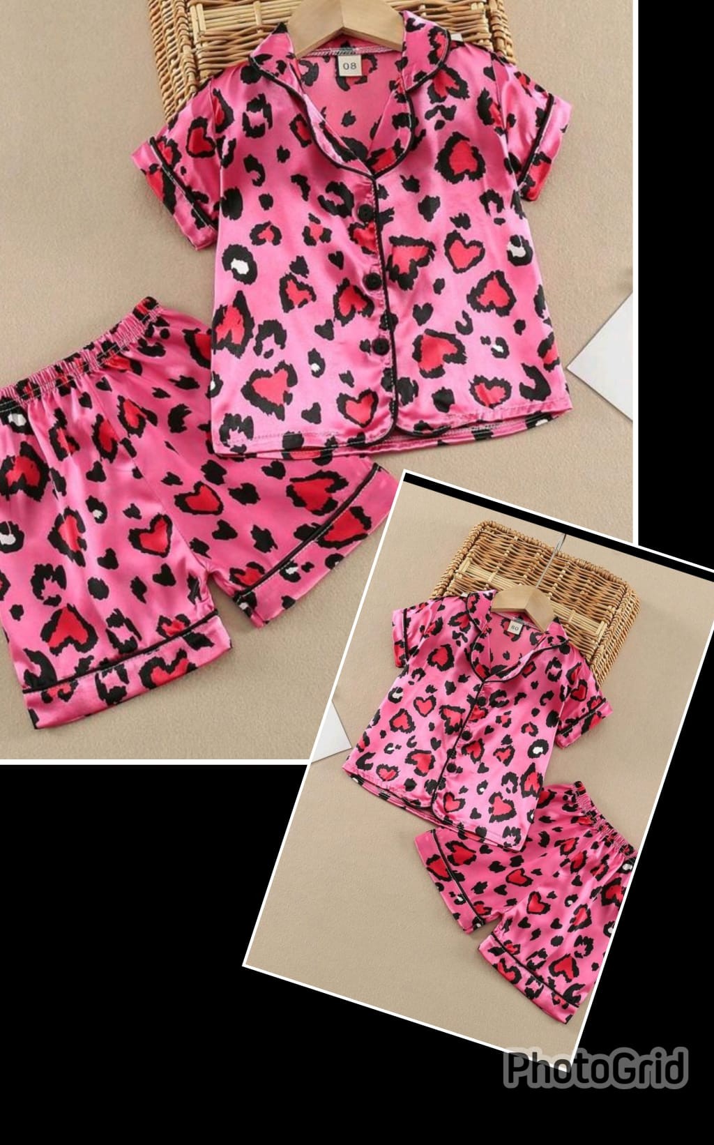 Black Pink Anne Kız Saten Pijama Takımı