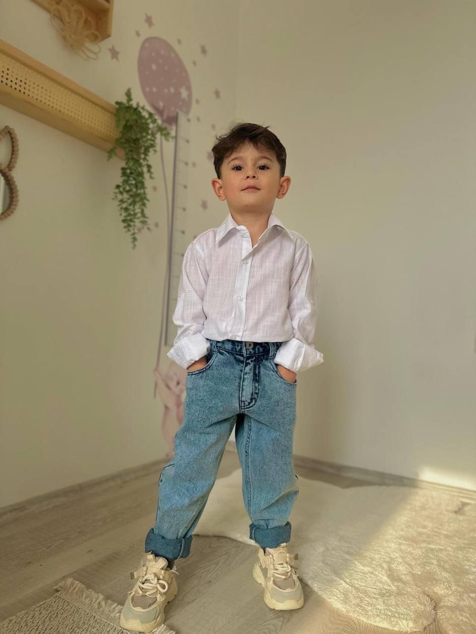 Keten Gömlek Kot Pantolon Takım 
