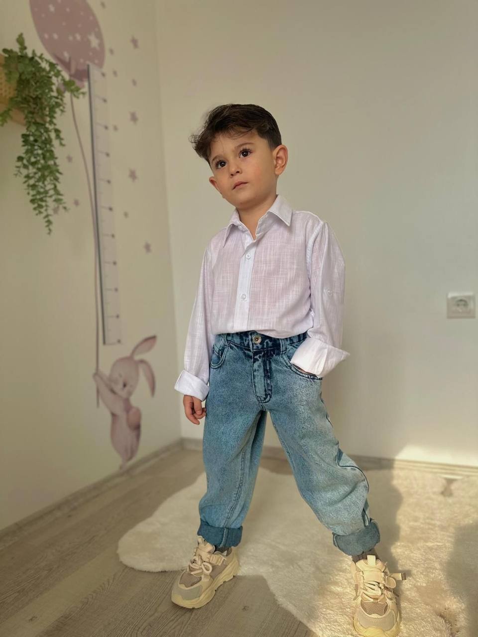 Keten Gömlek Kot Pantolon Takım 