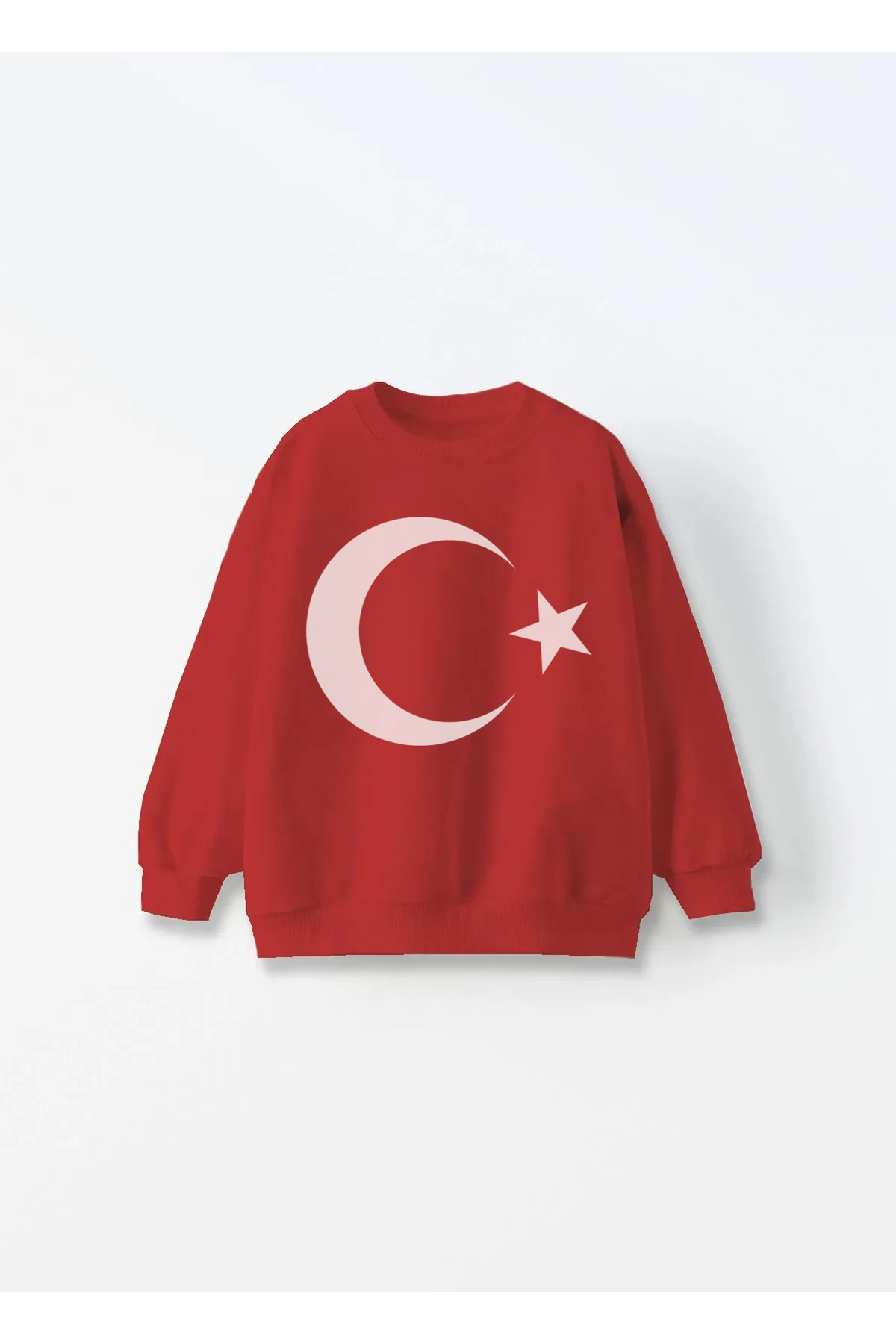 Türk Bayrağı Baskılı 3 Iplik Içi Polarlı Oversize Çocuk Unisex Sweatshirt