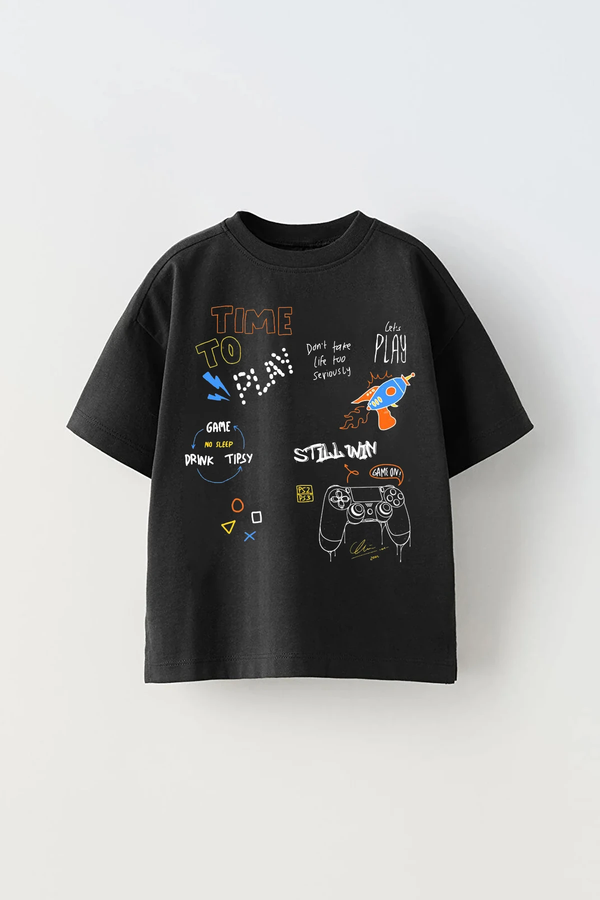 Time To Play Baskılı Çocuk Oversize Tişört T-Shirt