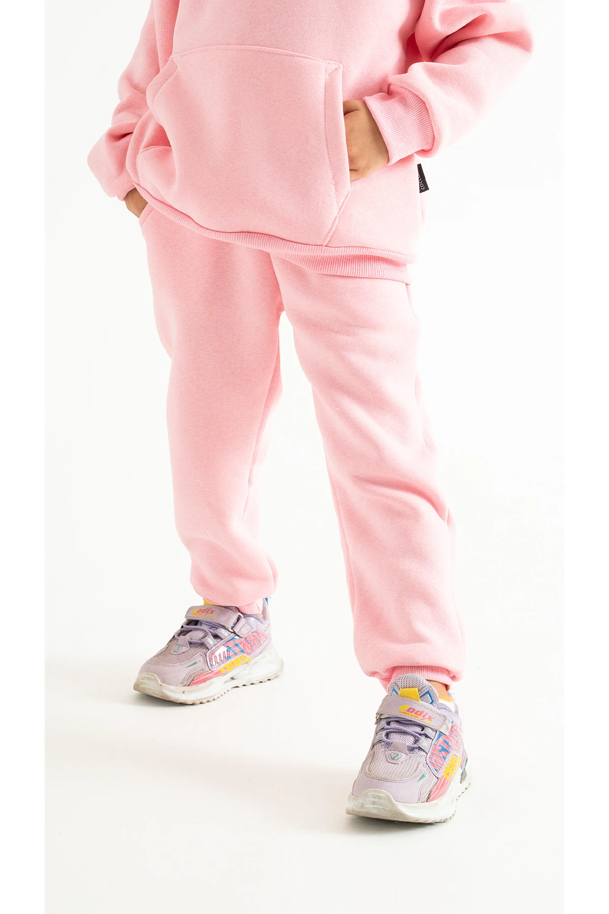 Çocuk UNISEX 3 İplik İçi Polarlı Pamuklu Kışlık Eşofman Altı - pembe