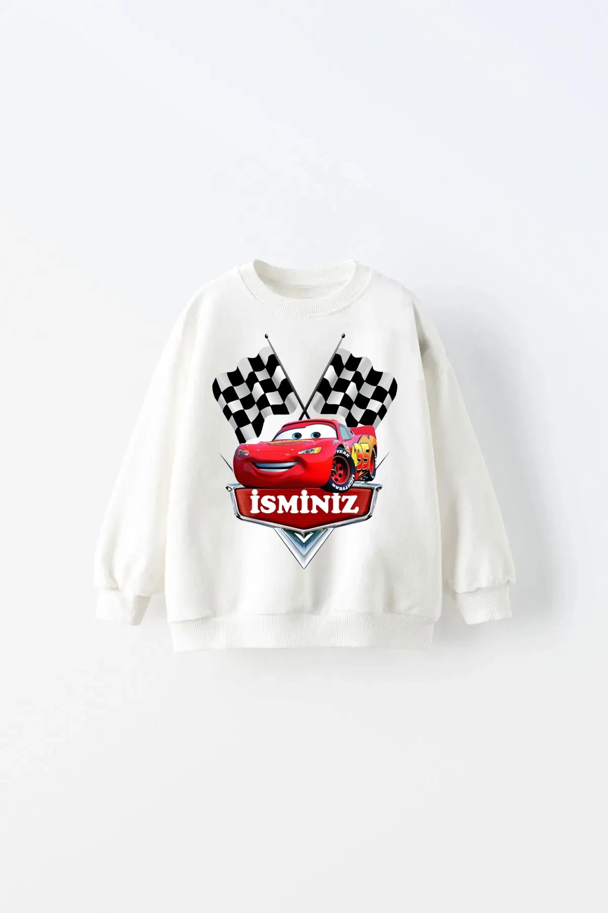 Erkek Çocuk İsme Özel Mcqueen Baskılı İçi Polarlı Sweatshirt - beyaz