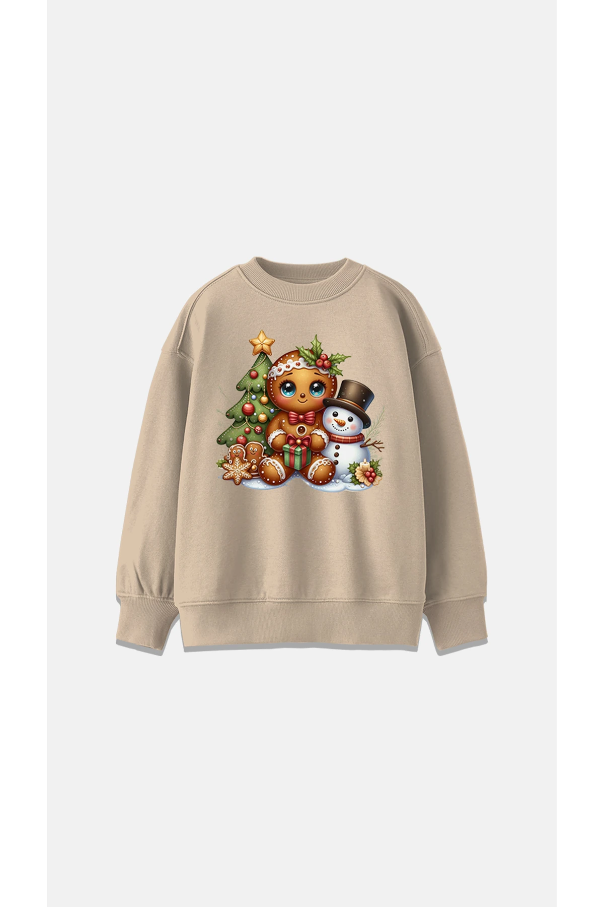 Yılbaşı Kardan Adam Baskılı Oversize Kapüşonlu Basic İçi Pamuklu Unisex Çocuk Sweatshirt