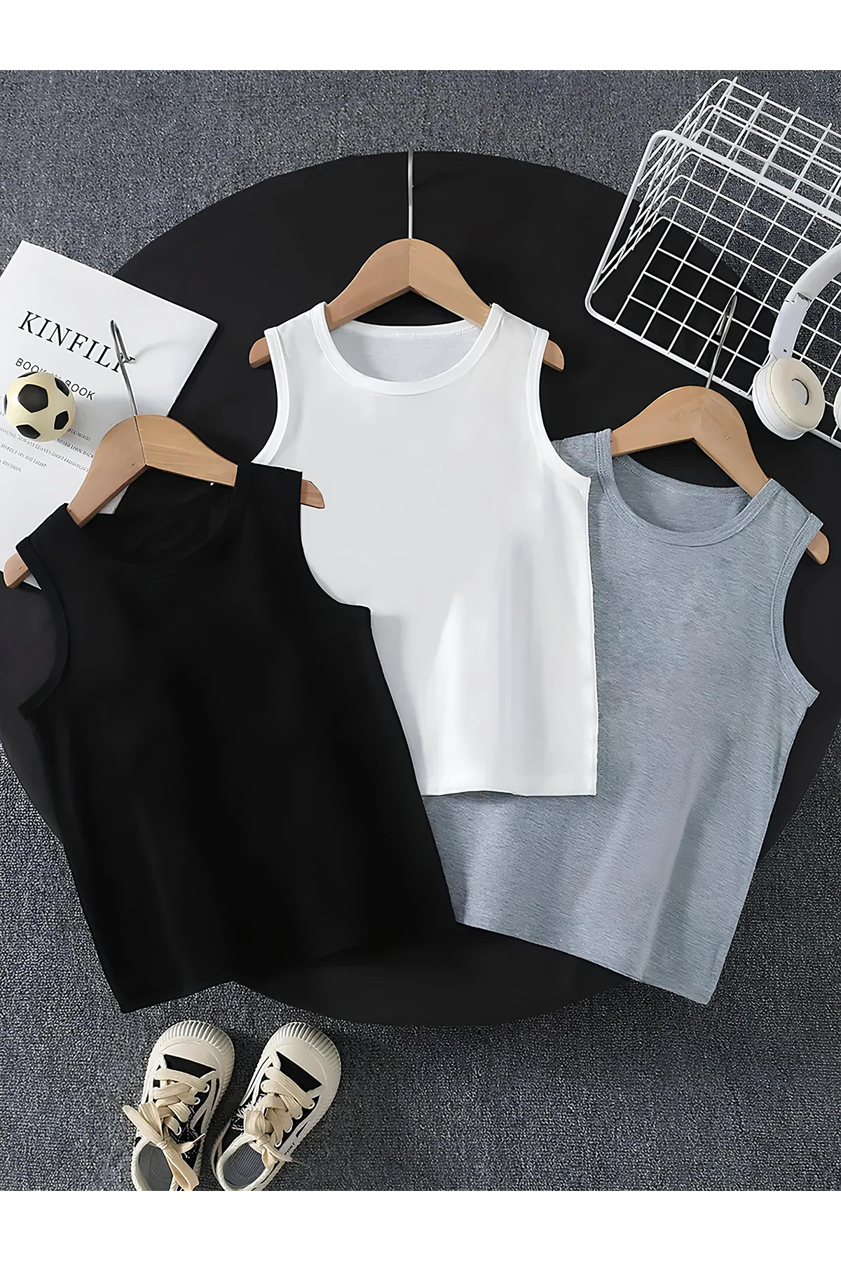 Erkek Çocuk 3'lü Paket Kolsuz Oversize Basic T-Shirt