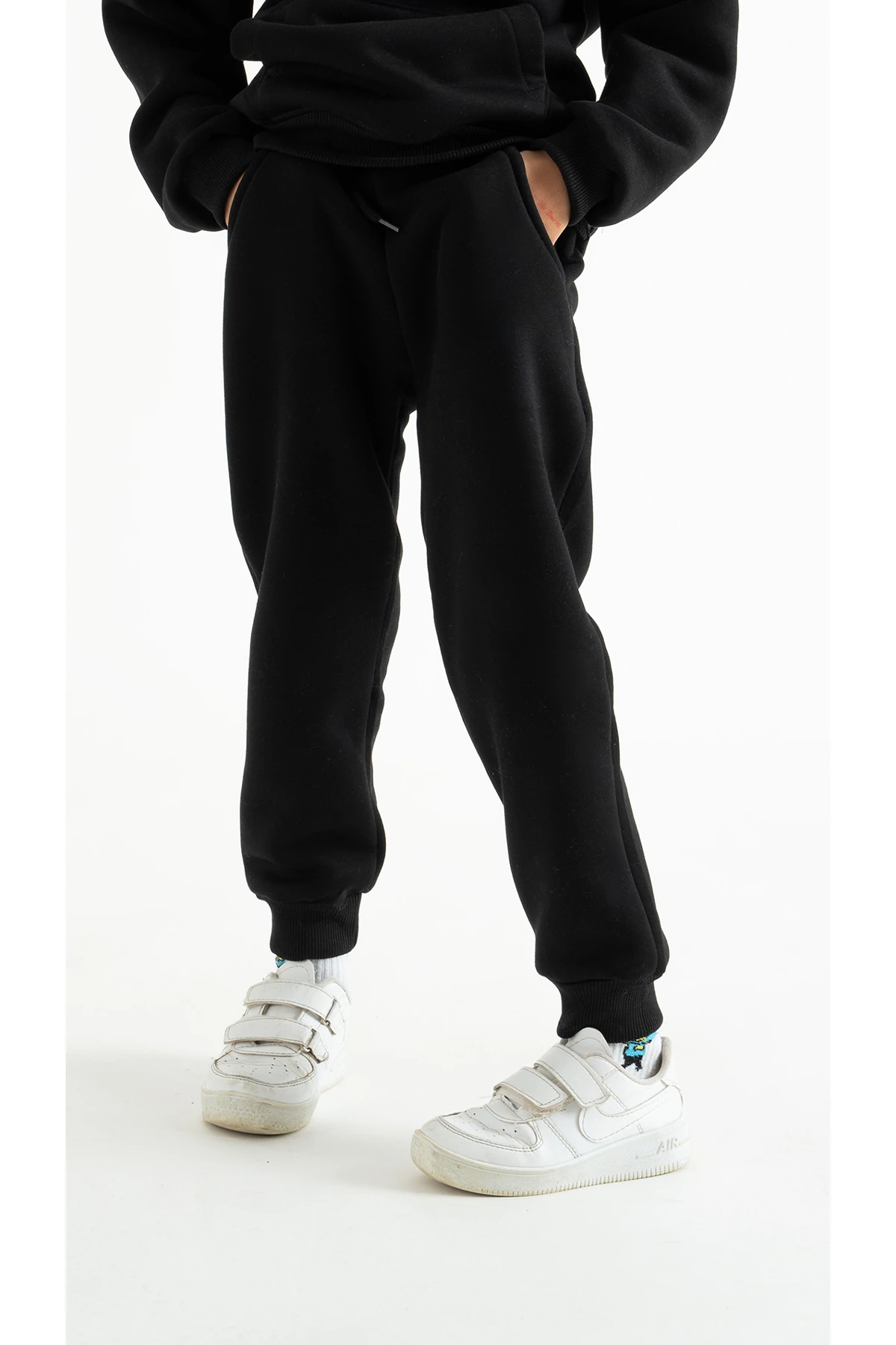 Çocuk UNISEX 3 İplik İçi Polarlı Pamuklu Kışlık Eşofman Altı - siyah