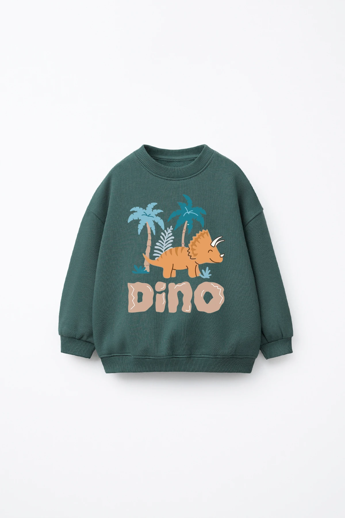 Erkek Çocuk Dino Baskılı İçi Polarlı Sweatshirt - nefti yeşili