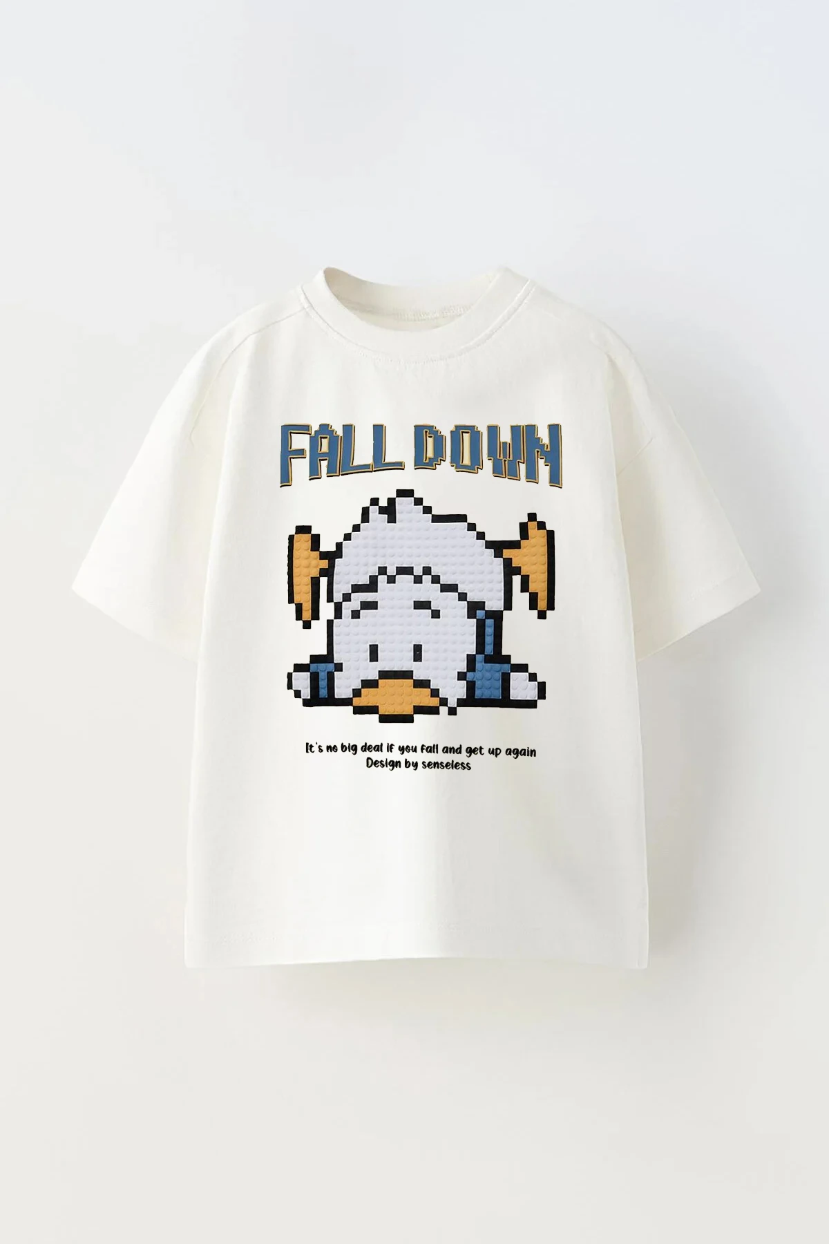 Fall Down Baskılı Çocuk Beyaz Oversize Tişört T-Shirt