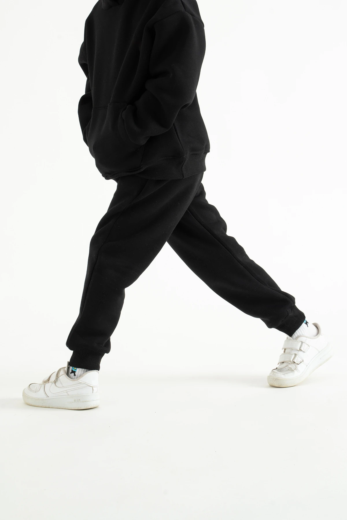 Çocuk UNISEX 3 İplik İçi Polarlı Pamuklu Kışlık Eşofman Altı - siyah