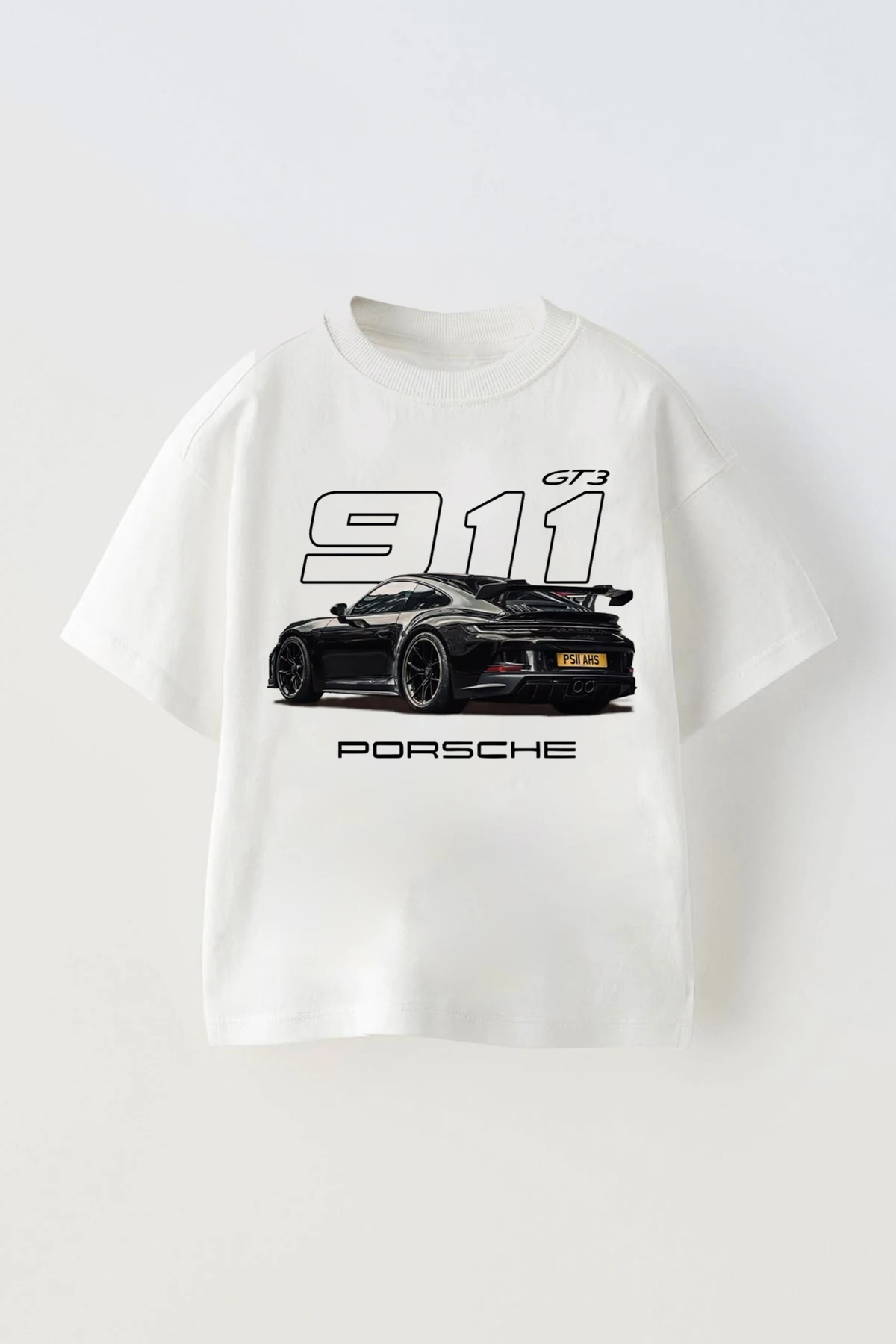 Erkek Çocuk Porsche Araba Baskılı Çocuk Oversize Tişört T-Shirt