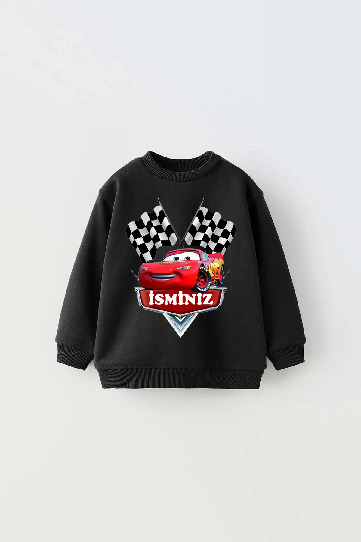 Erkek Çocuk İsme Özel Mcqueen Baskılı İçi Polarlı Sweatshirt - siyah