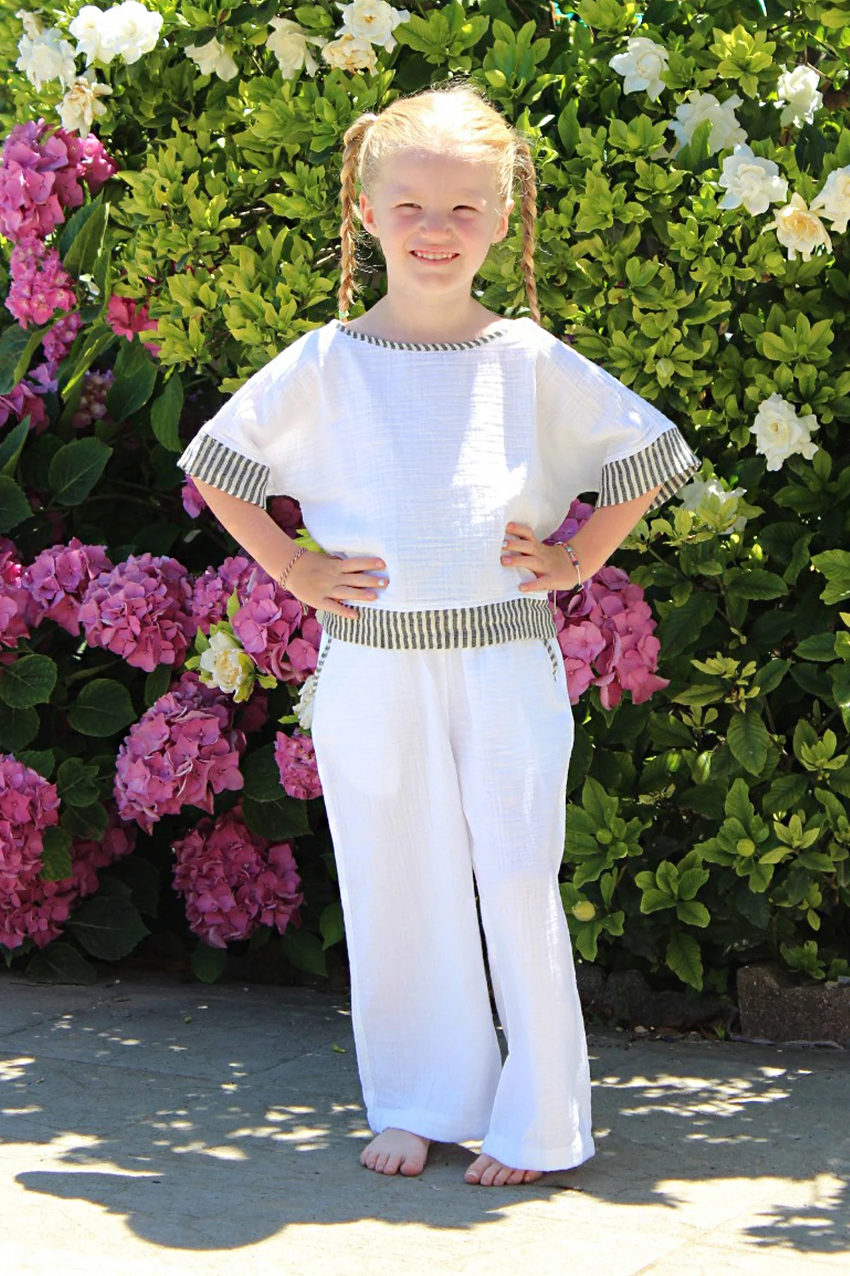 Kız Çocuk Müslin Alt Üst 2'li Takım Biyeli Cep Detaylı