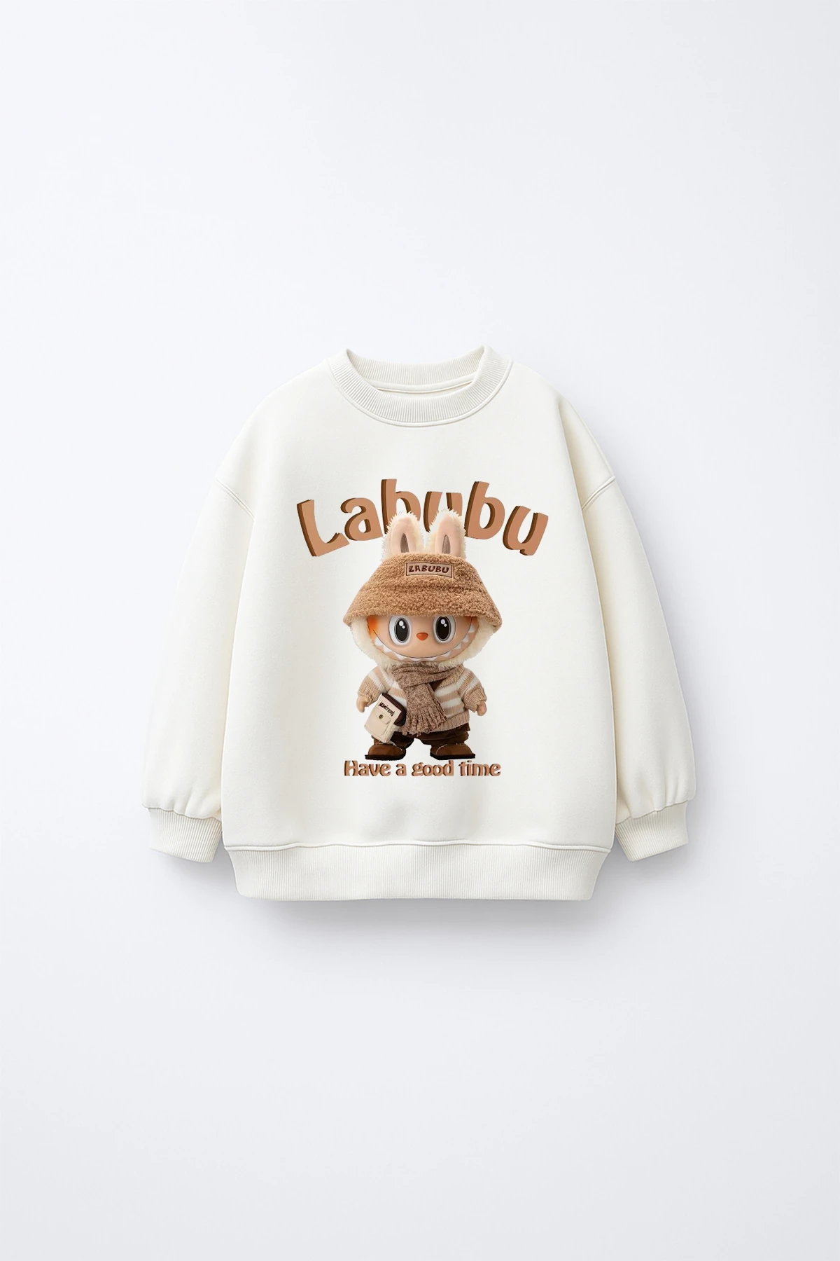 Unisex Çocuk Oversize Labub Baskılı İçi Polarlı Sweatshirt