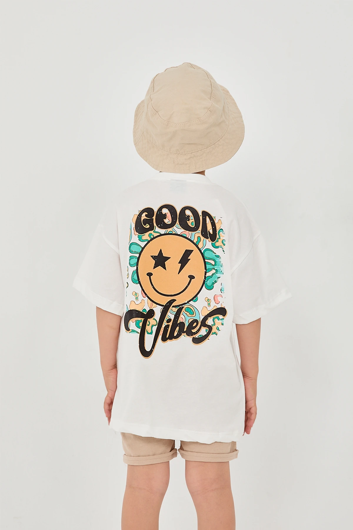 Erkek Çocuk Oversize Good Vibes Sırt Baskılı Tişört T-Shirt