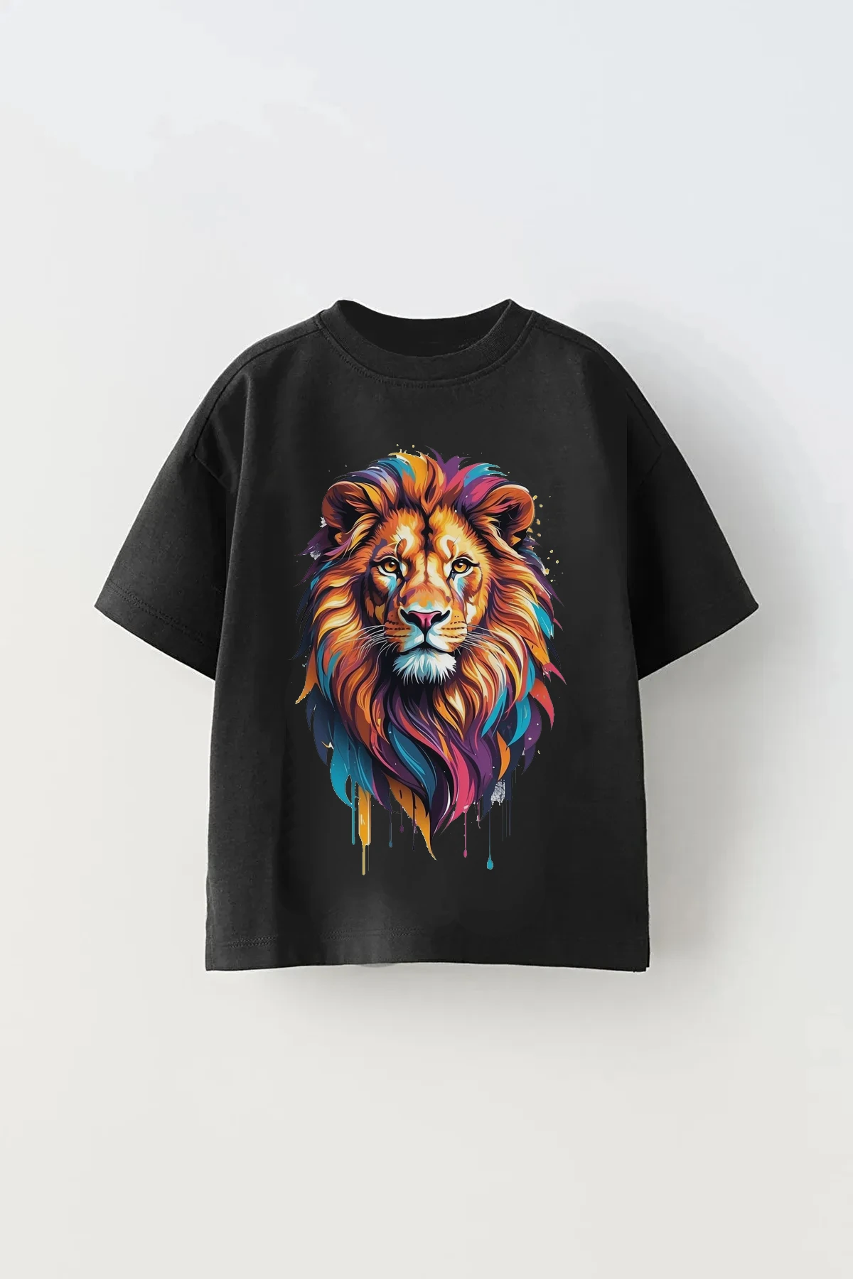 Aslan Baskılı Baskılı Çocuk Oversize Tişört T-Shirt