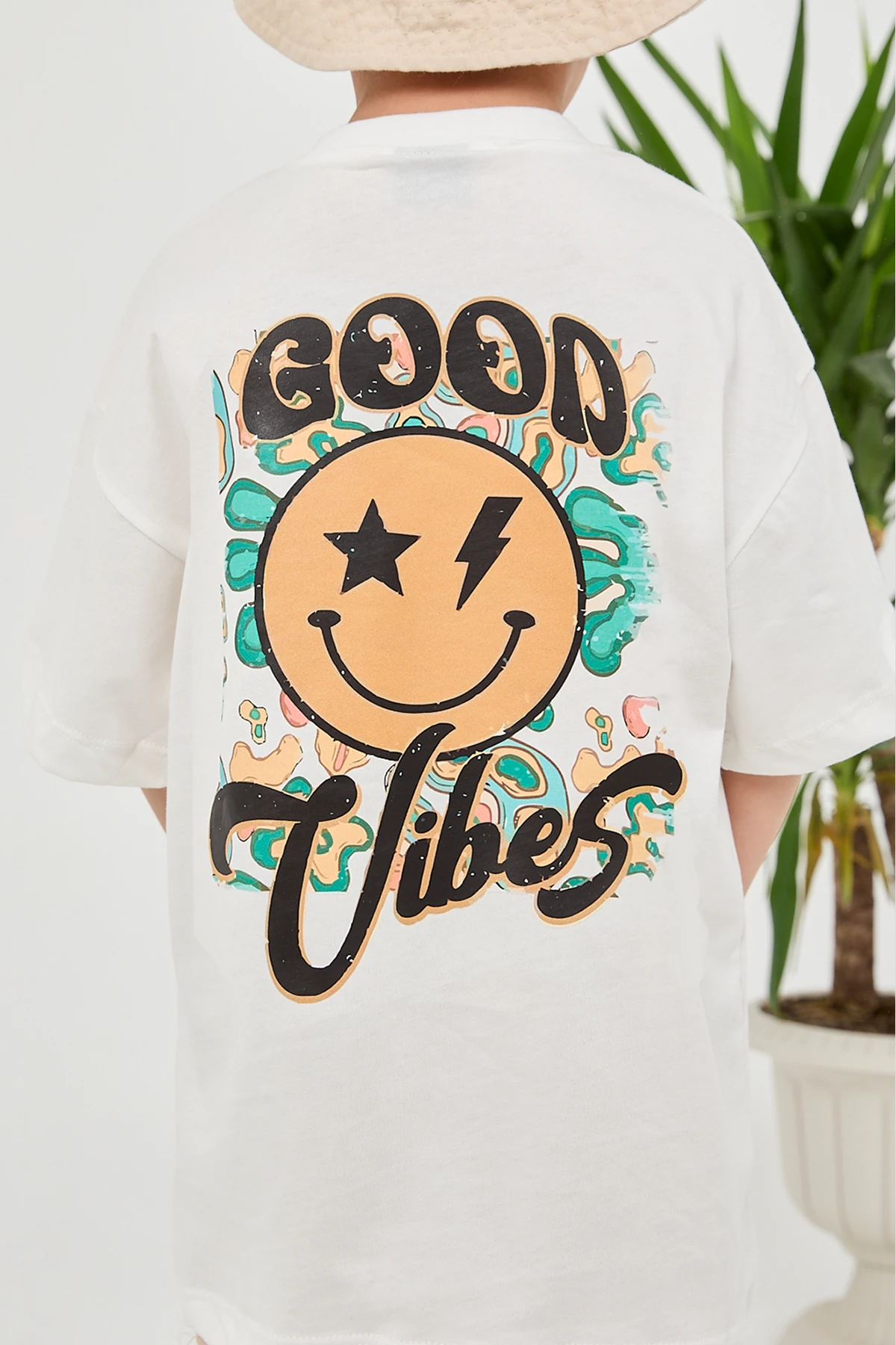 Erkek Çocuk Oversize Good Vibes Sırt Baskılı Tişört T-Shirt