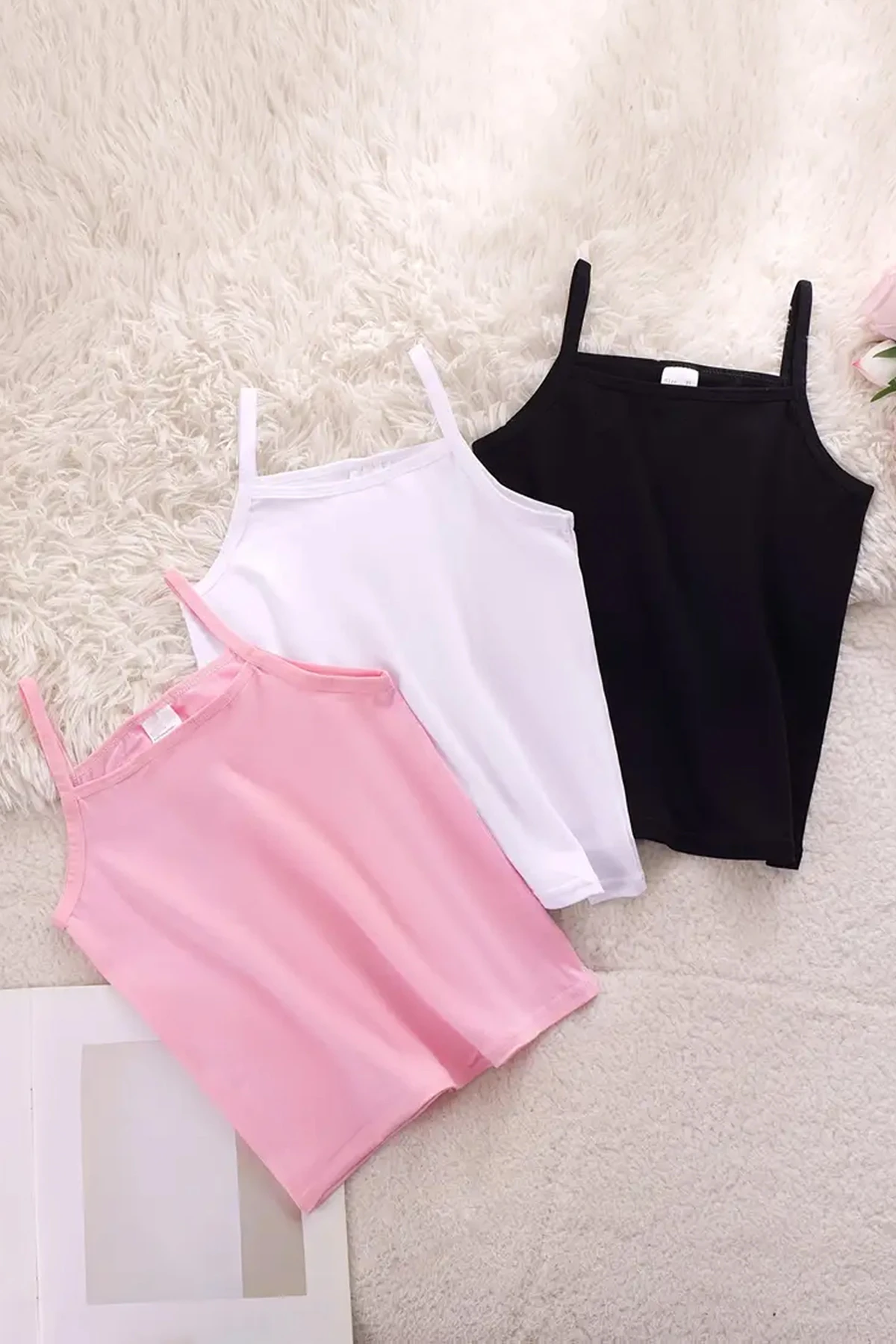 Kız Çocuk 3'lü Paket Askılı Body Atlet Bluz Pamuk Penye