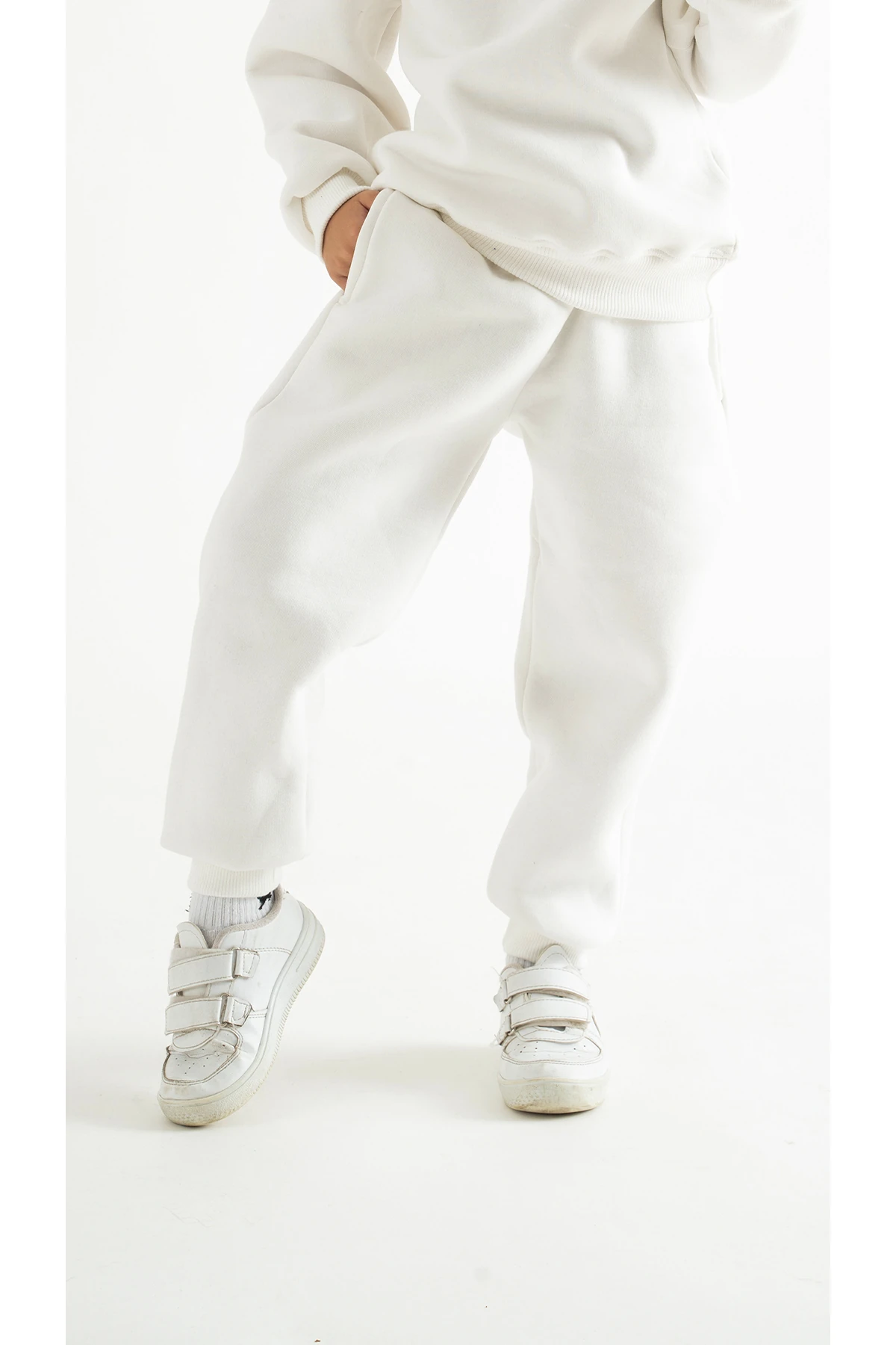 Çocuk UNISEX 3 İplik İçi Polarlı Pamuklu Kışlık Eşofman Altı - beyaz