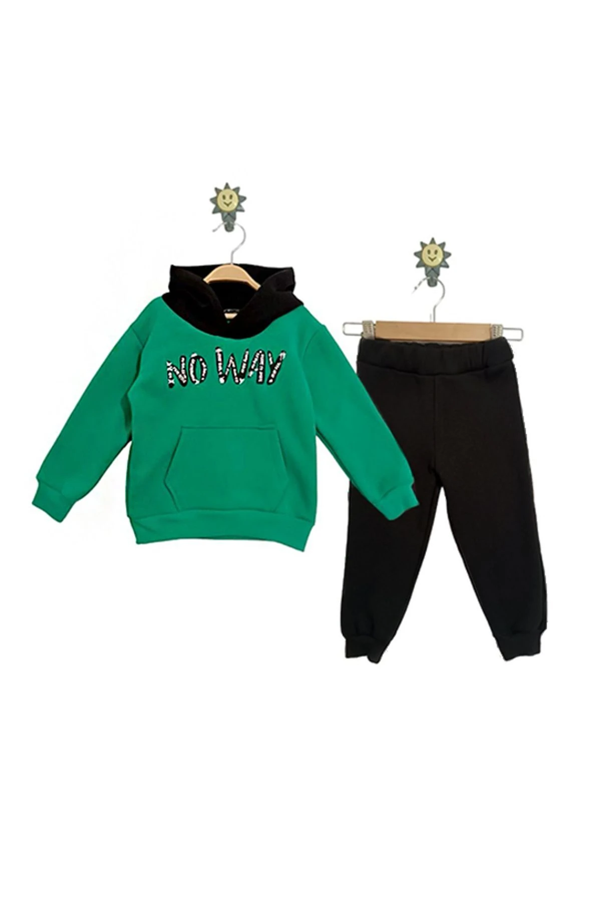 No Way Baskılı Erkek Çocuk 3 Iplik Içi Pamuklu Alt Üst Eşofman Takımı - benetton yeşili