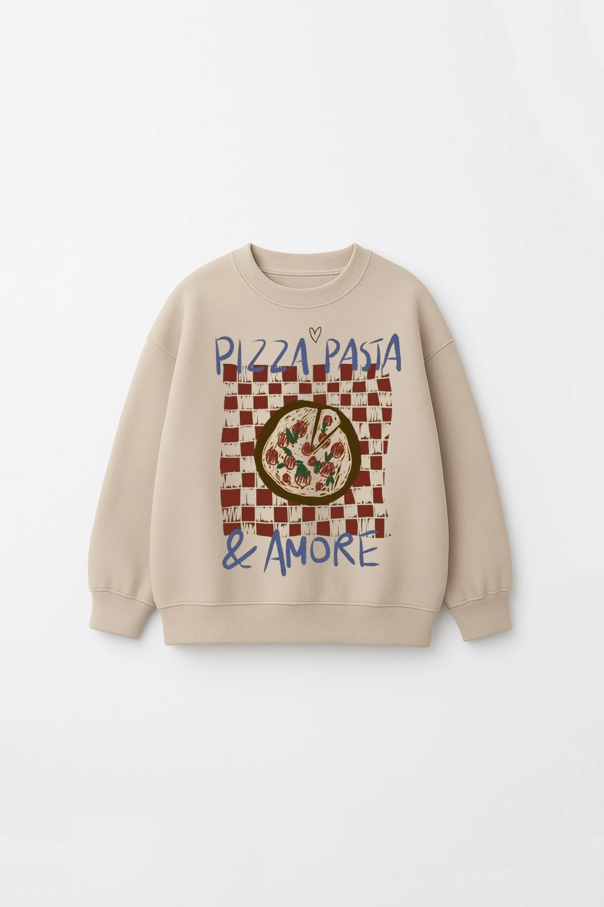 Unisex Oversize Çocuk Pizza Amore Baskılı İçi Polarlı Sweatshirt