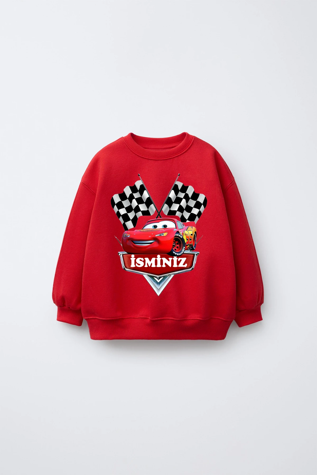 Erkek Çocuk İsme Özel Mcqueen Baskılı İçi Polarlı Sweatshirt - kırmızı