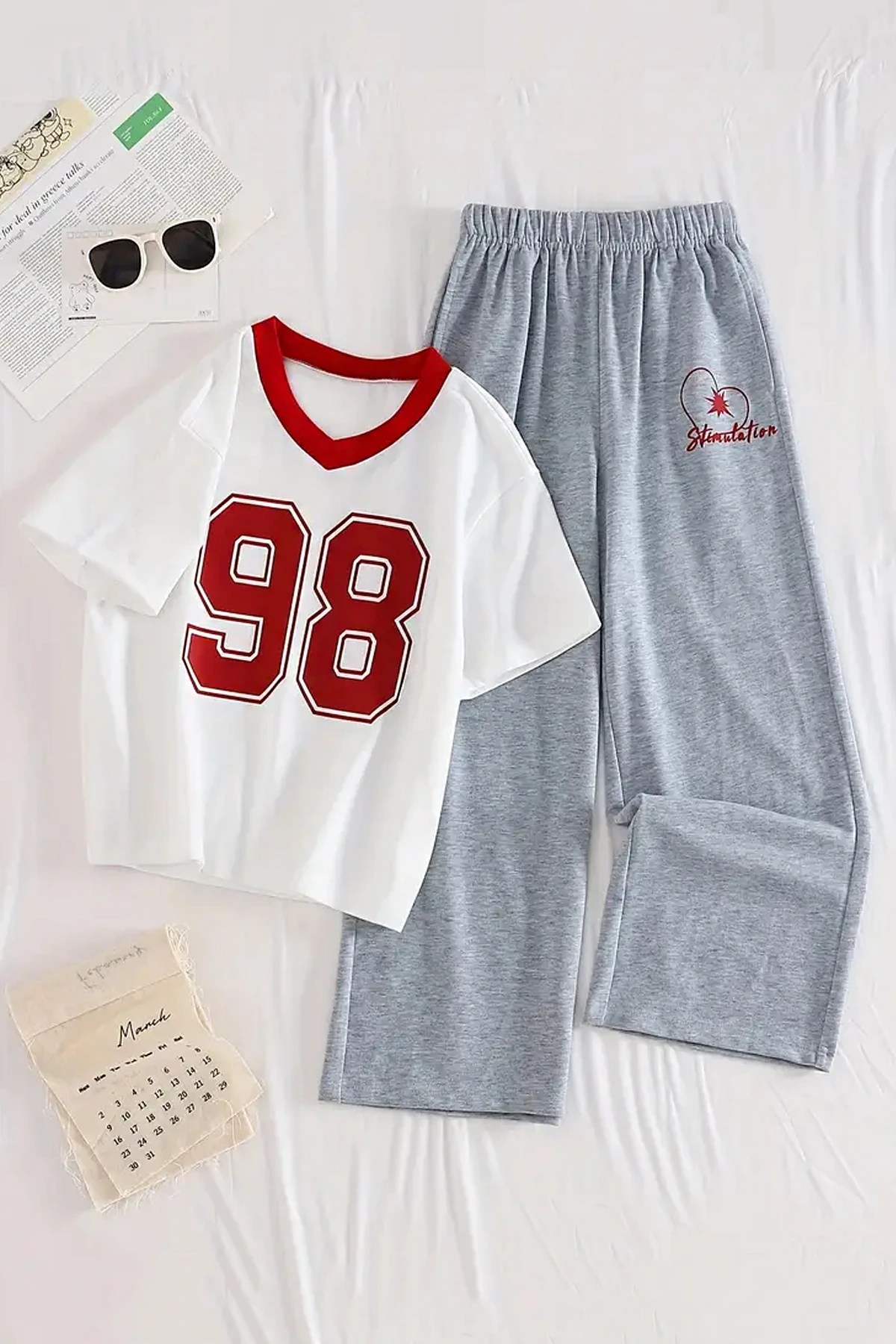 Kız Çocuk 2'li T-Shirt Eşofman Penye Alt Üst Takım