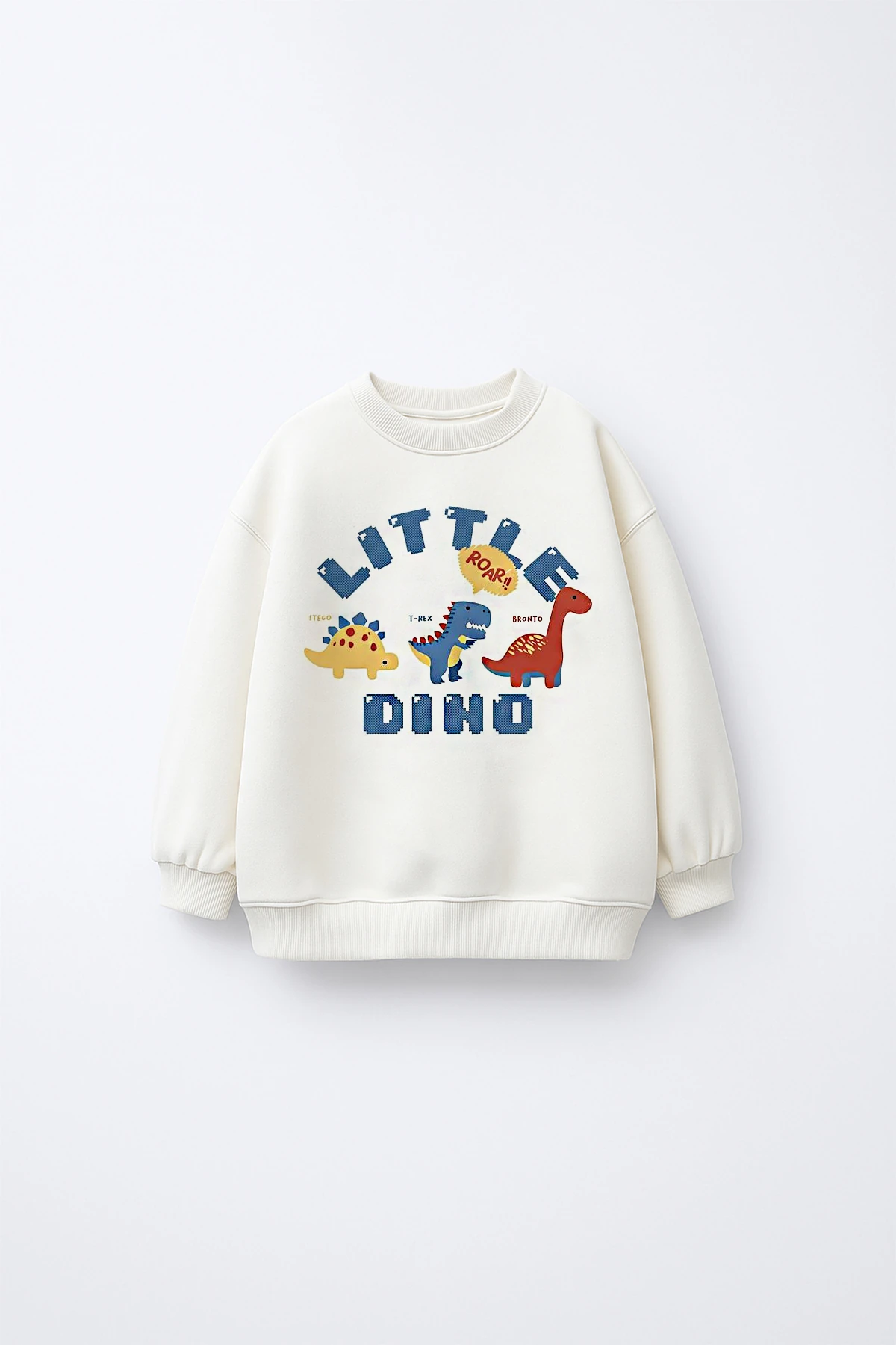 Erkek Çocuk Dino Baskılı İçi Polarlı Sweatshirt - beyaz