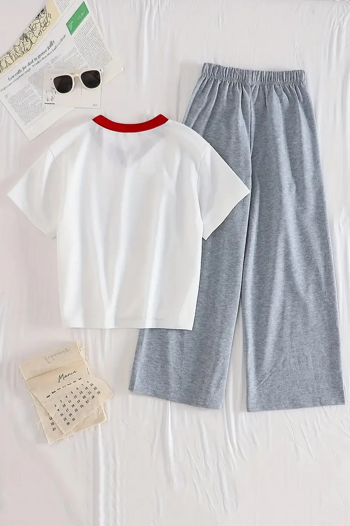 Kız Çocuk 2'li T-Shirt Eşofman Penye Alt Üst Takım