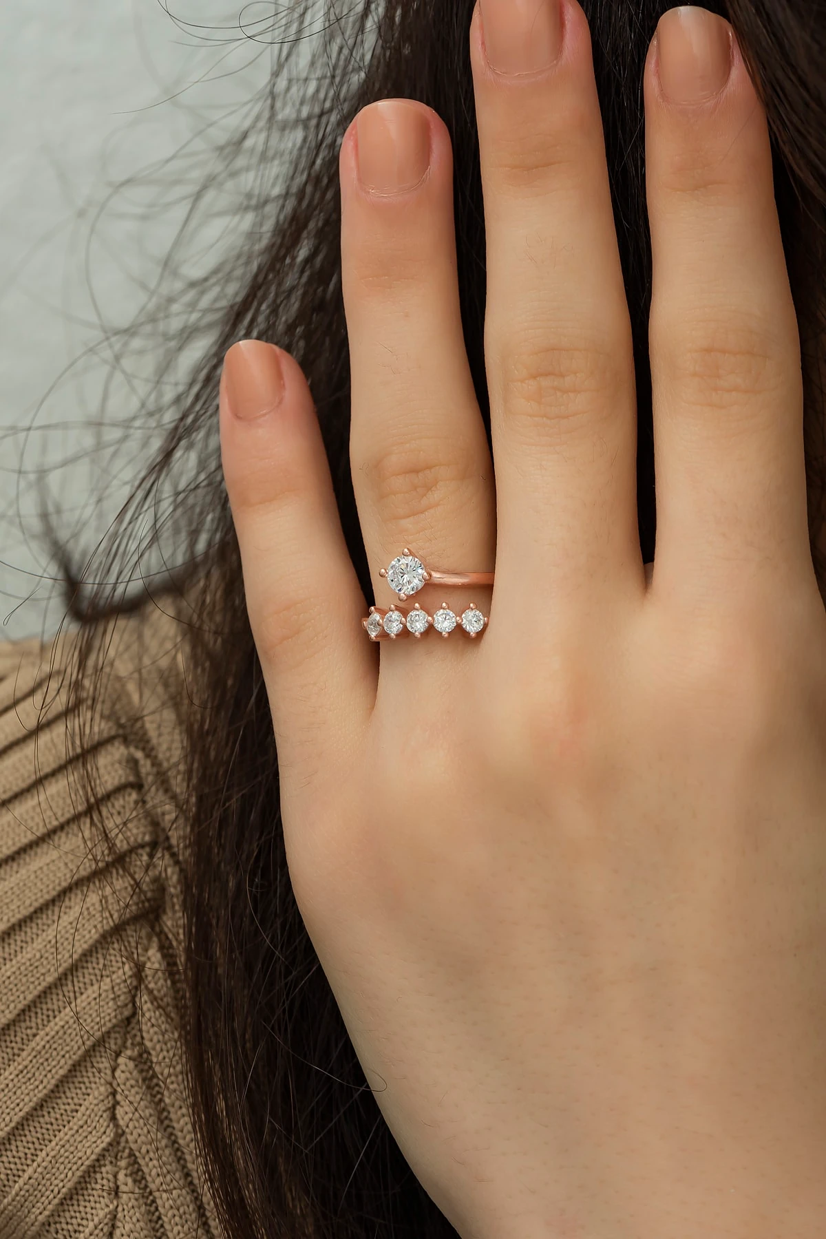 Zirkon Taşlı Tektaş Beştaş Ayarlanabilir Yüzük-925 Ayar Gümüş