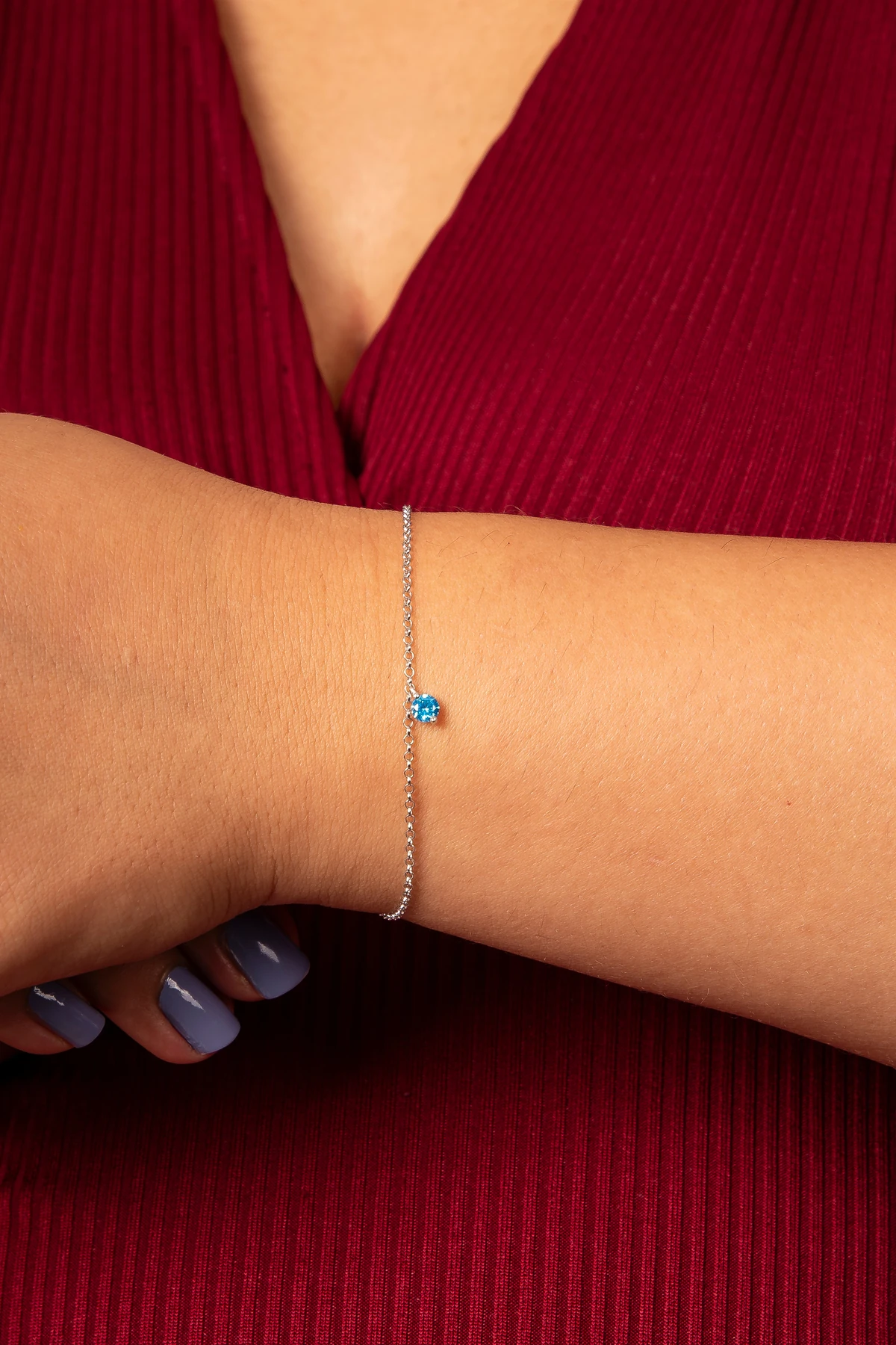 Gümüş Minimal Akuamarin Taşlı Rodaj Tek Taş Bileklik