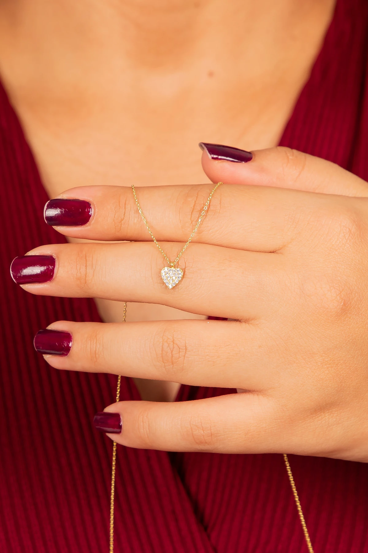 Gümüş Zirkon Taşlı Minimal Kalp Gold Kolye