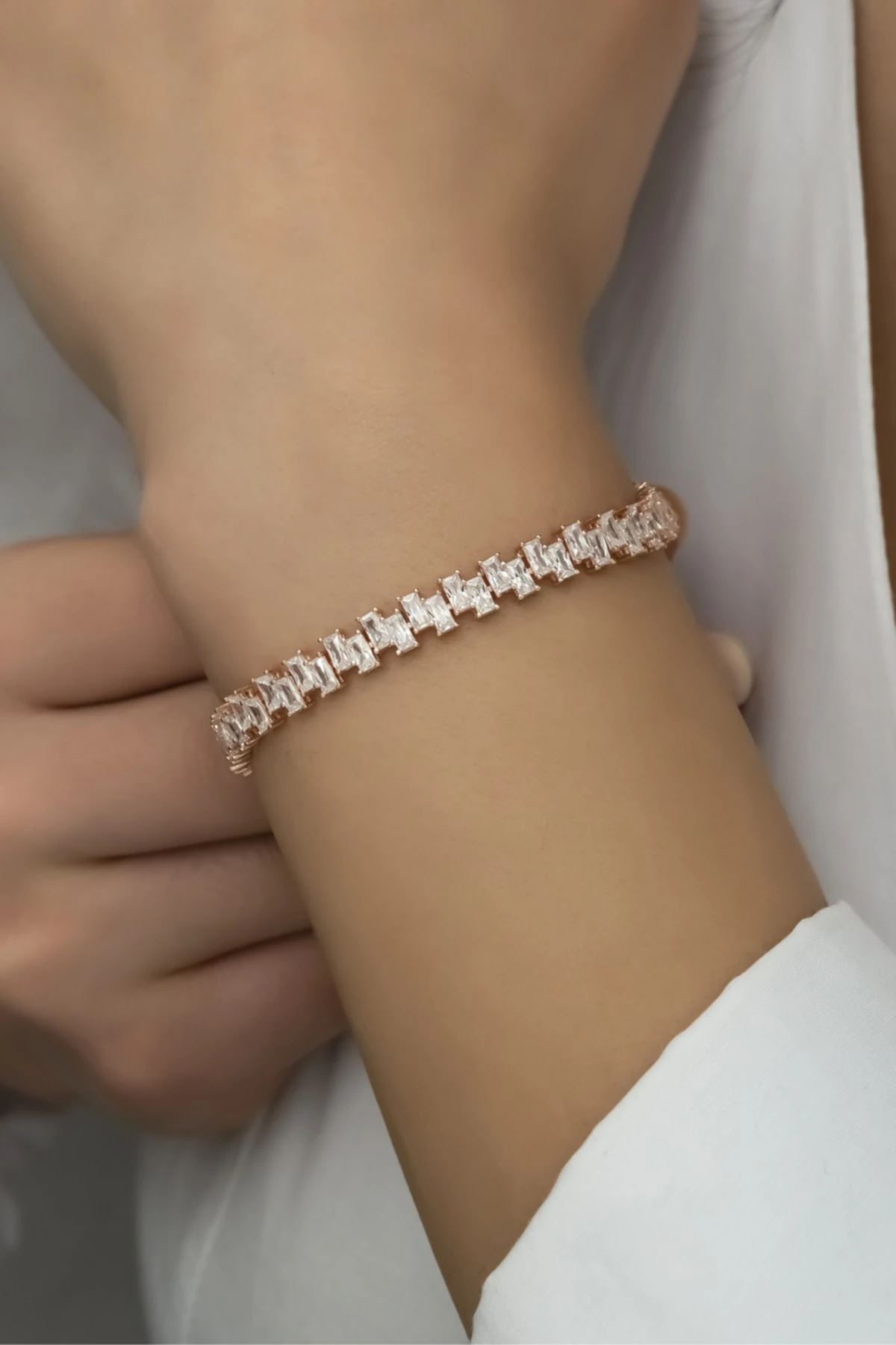 Baget Taşlı Rose Bileklik 925 Ayar Gümüş