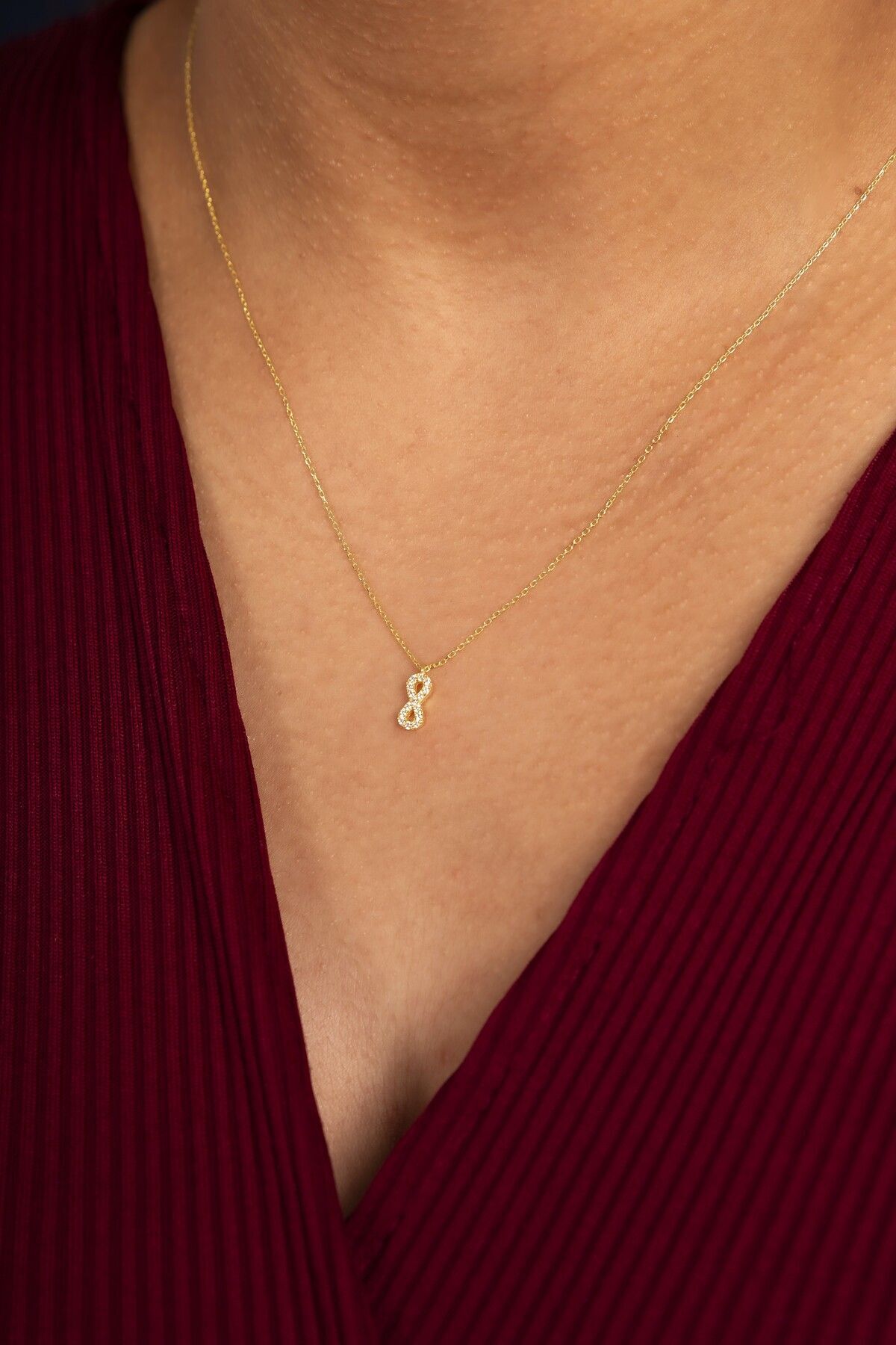 Gümüş Zirkon Taşlı Minimal Sonsuzluk Gold Kolye