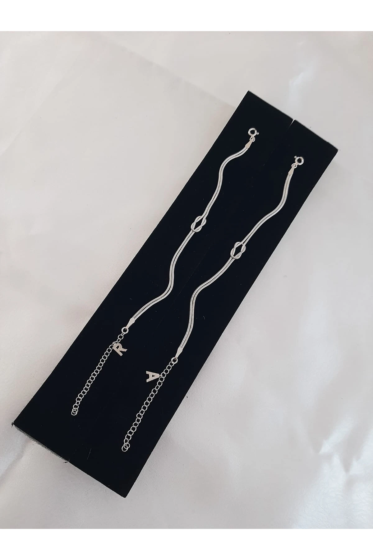 Gümüş Harfli Düğüm Çift Bileklik 2 Adet Rodaj Sevgili | Arkadaş Bileklik