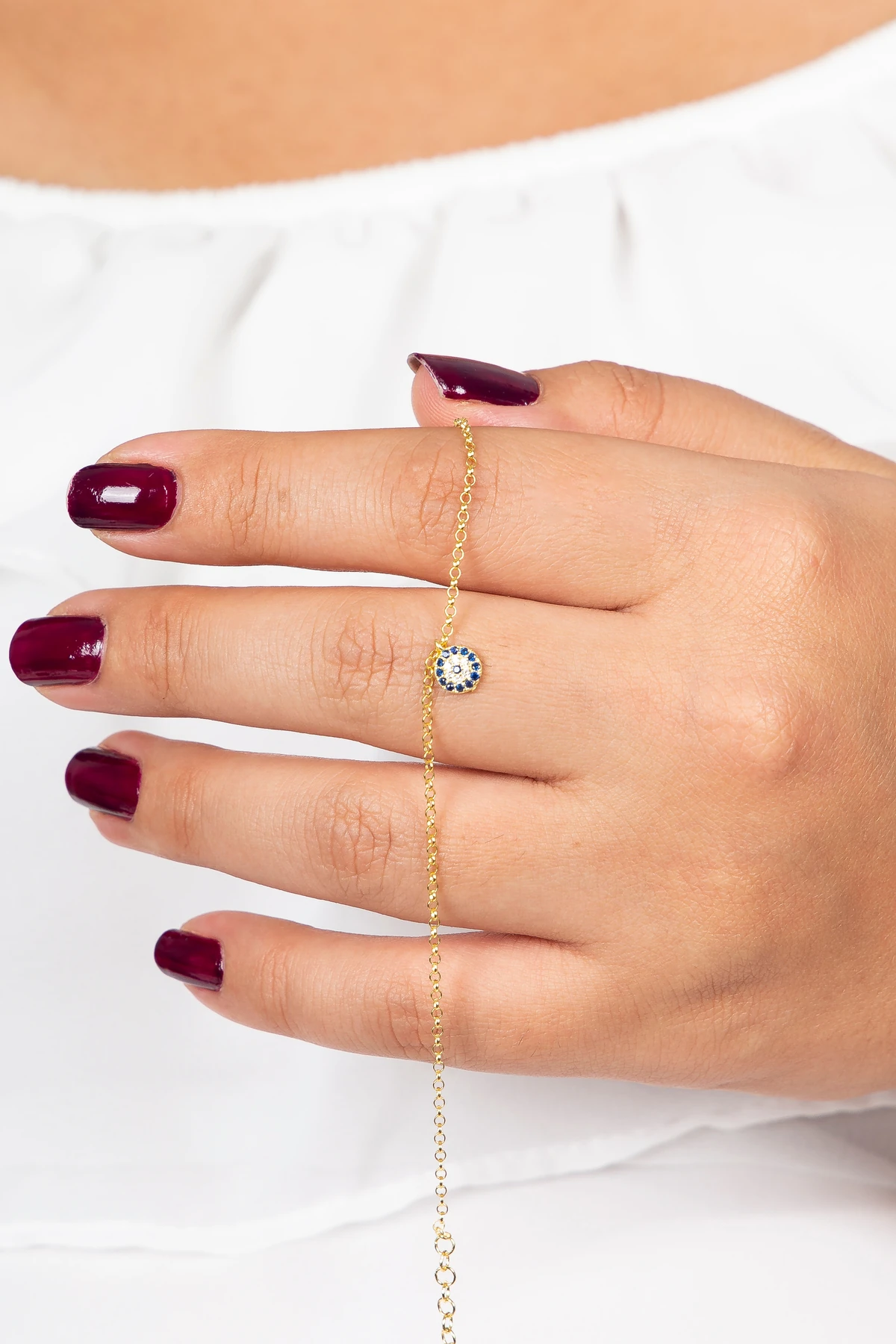 Gümüş Minimal Nazar Boncuğu Gold Bileklik