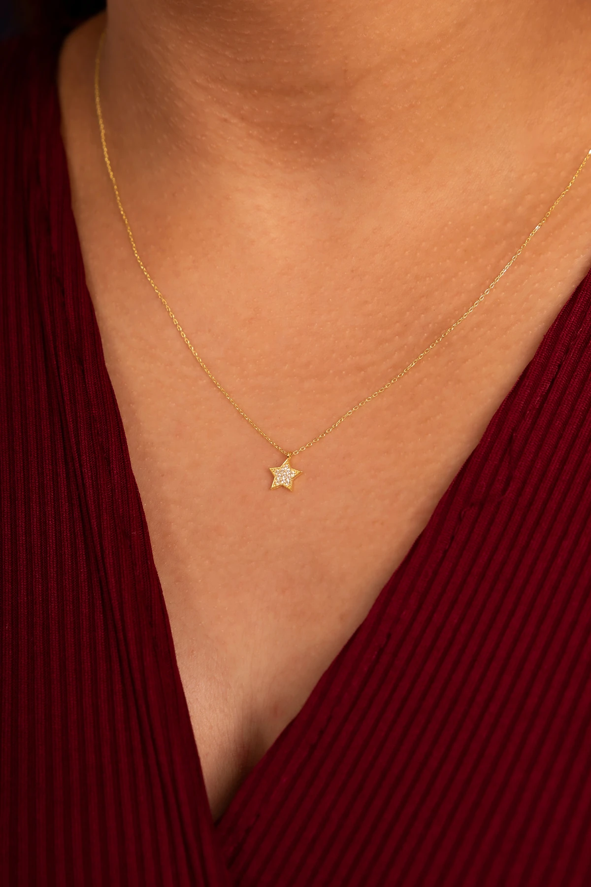 Gümüş Minimal Yıldız Gold Kolye