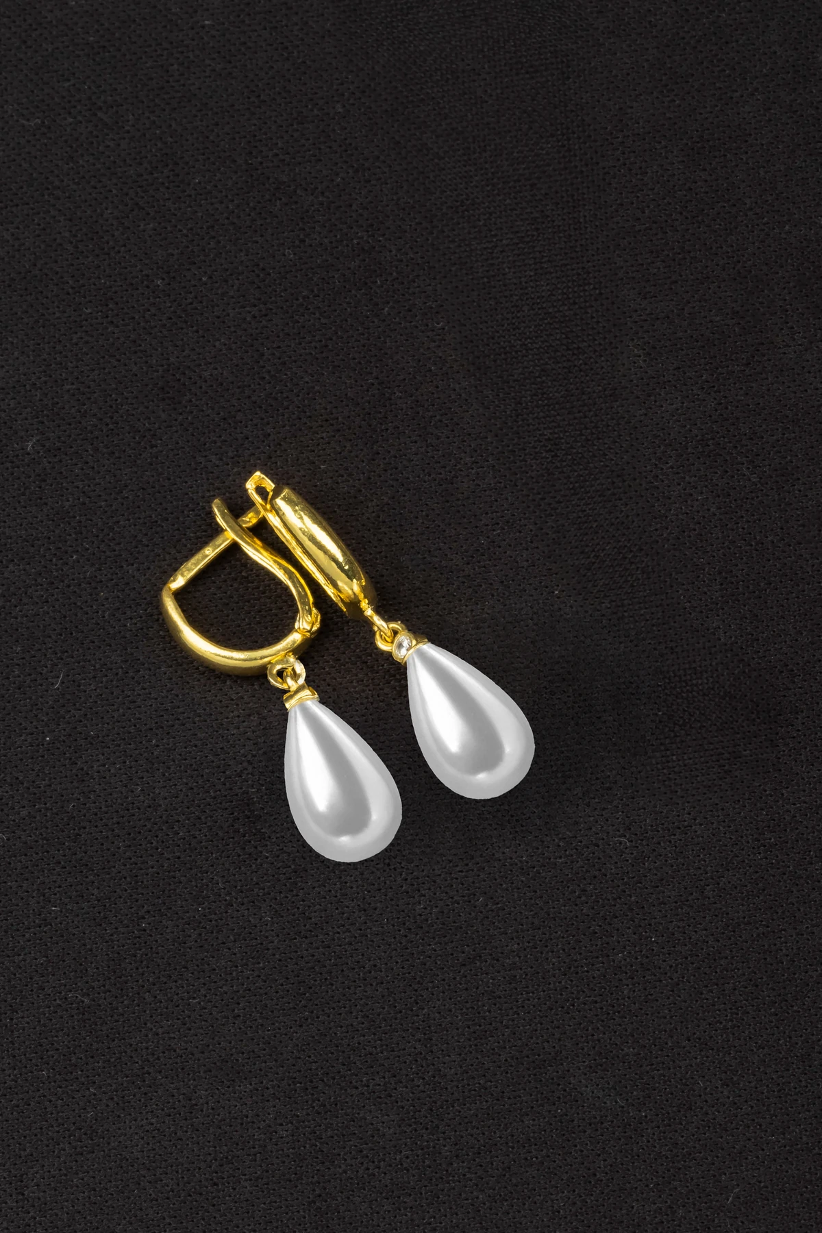 Gümüş Damla Model Kadın İnci Gold Halka Küpe 8x12 mm