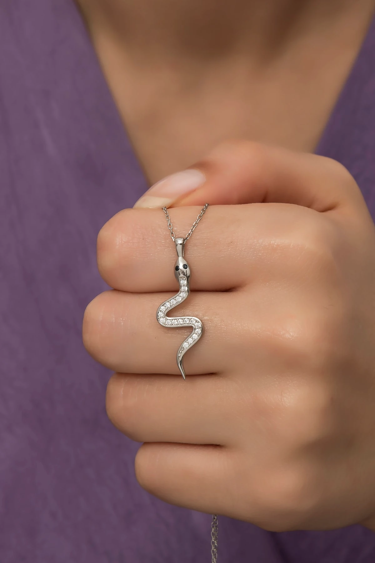 Yılan Figürlü Rodaj Kolye-925 Ayar Gümüş