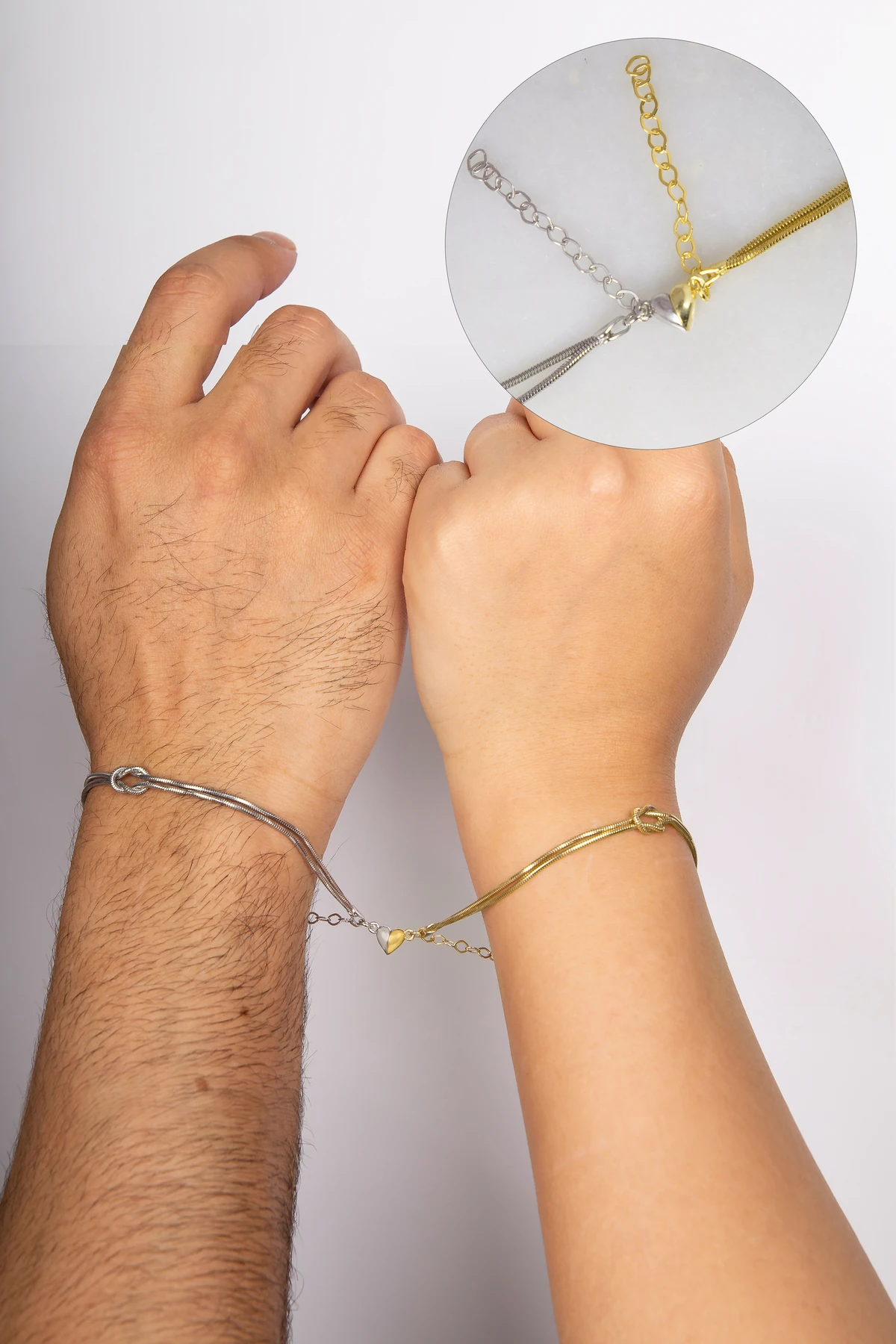 GÜMÜŞ KADER DÜĞÜMÜ KALP MIKNATISLI RODAJ/GOLD ÇİFT BİLEKLİK