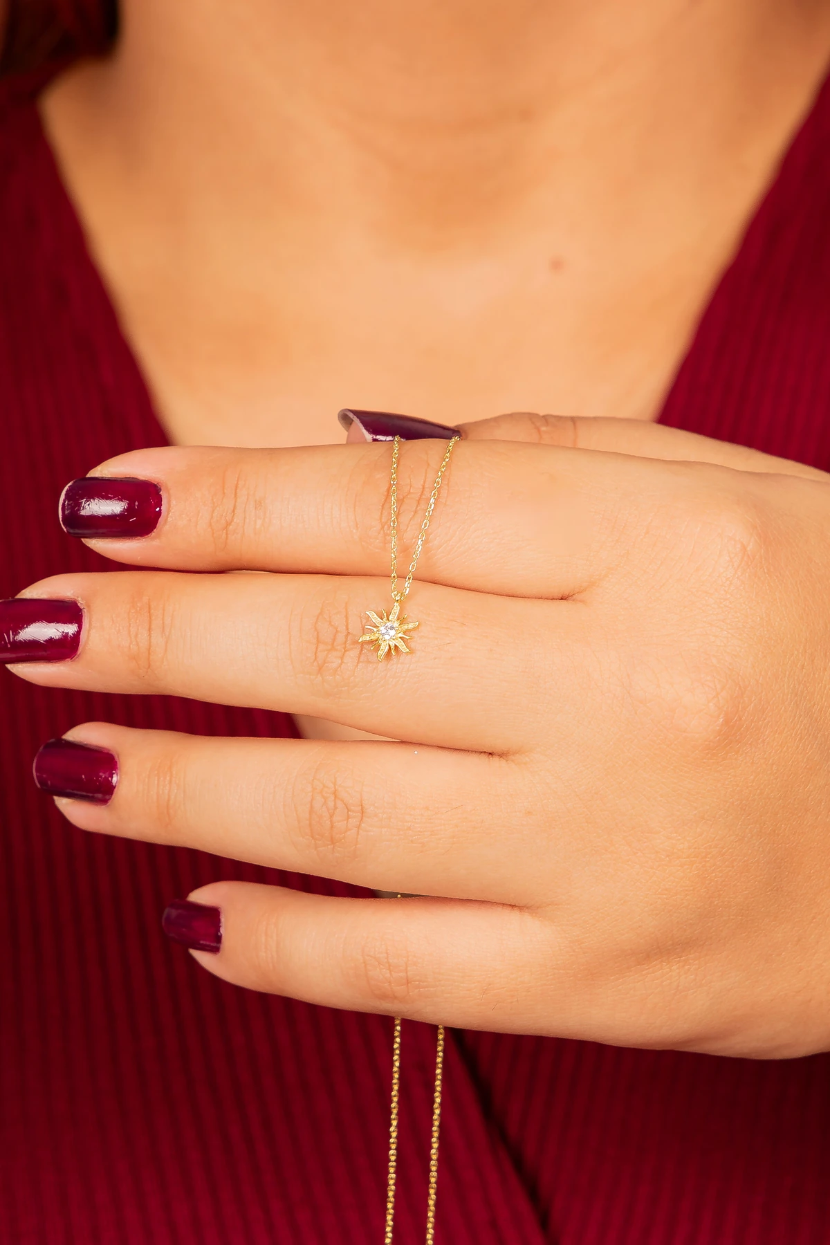 Gümüş Minimal Güneş Gold Kolye