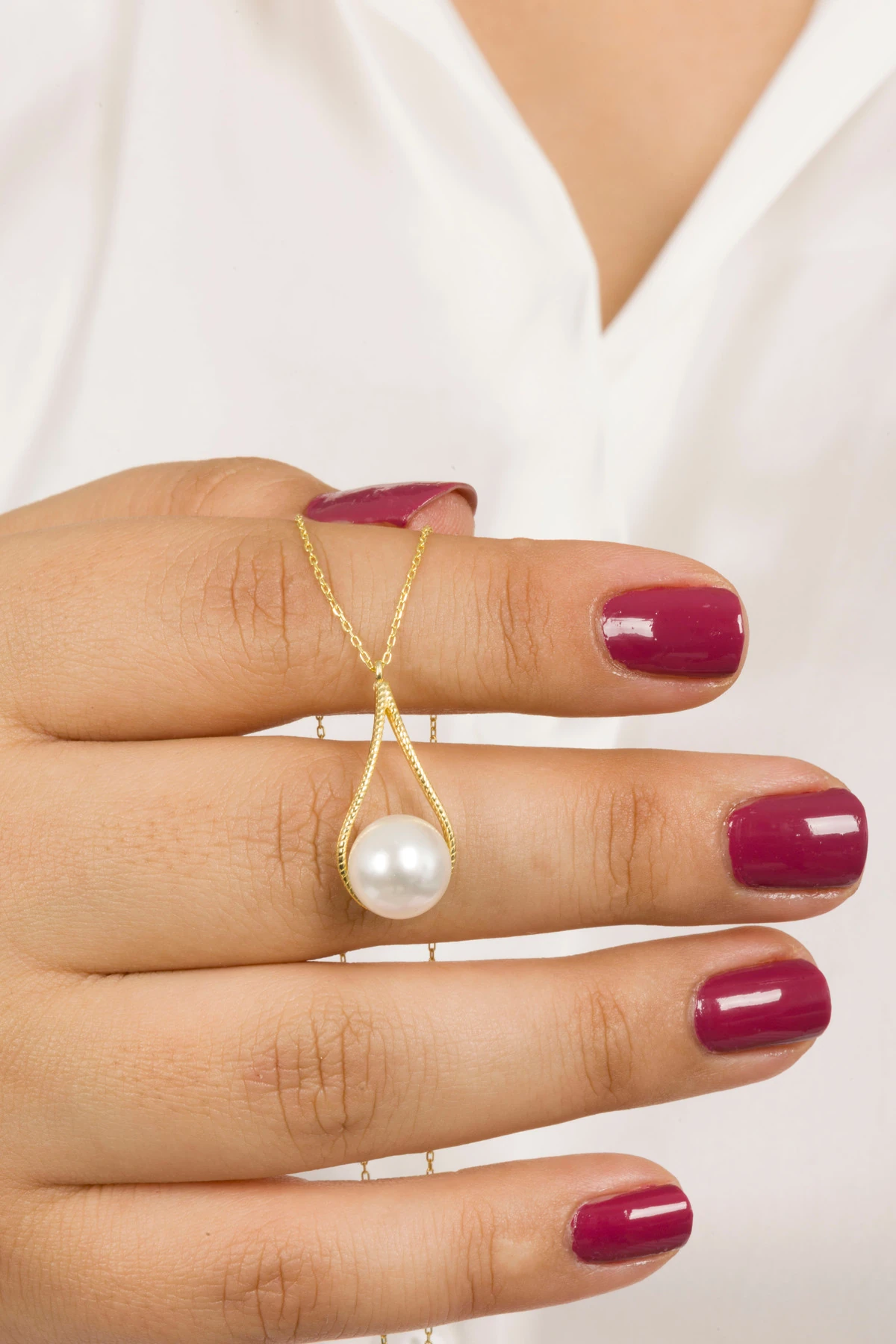 Gümüş İnci Kadın Kolye 10mm Gold Kaplamalı - Zarif Kadın Takı Modeli